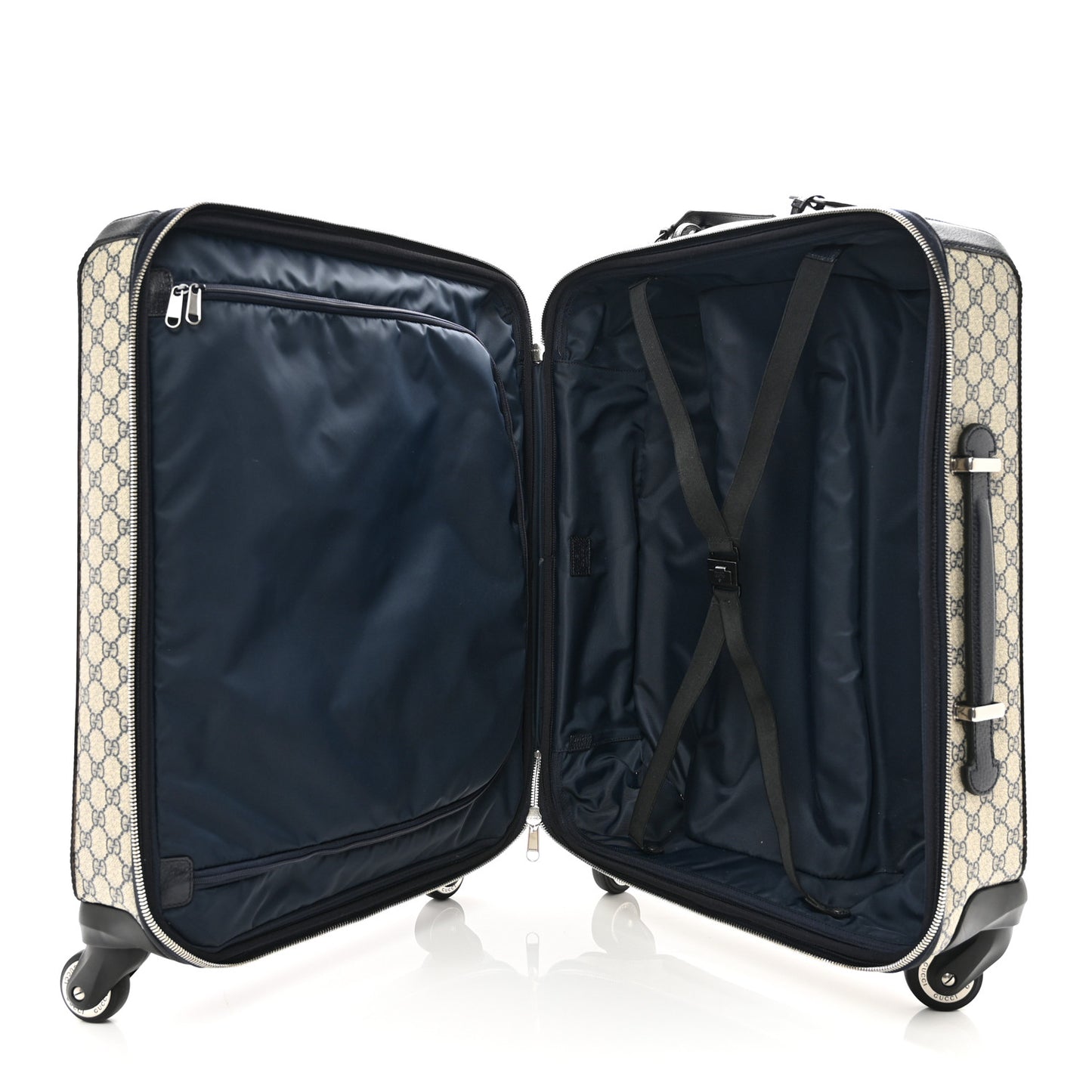 GG Supreme Monogram Textured Dollar Calfskin Web Savoy Cabin Plus Trolley Beige Blue