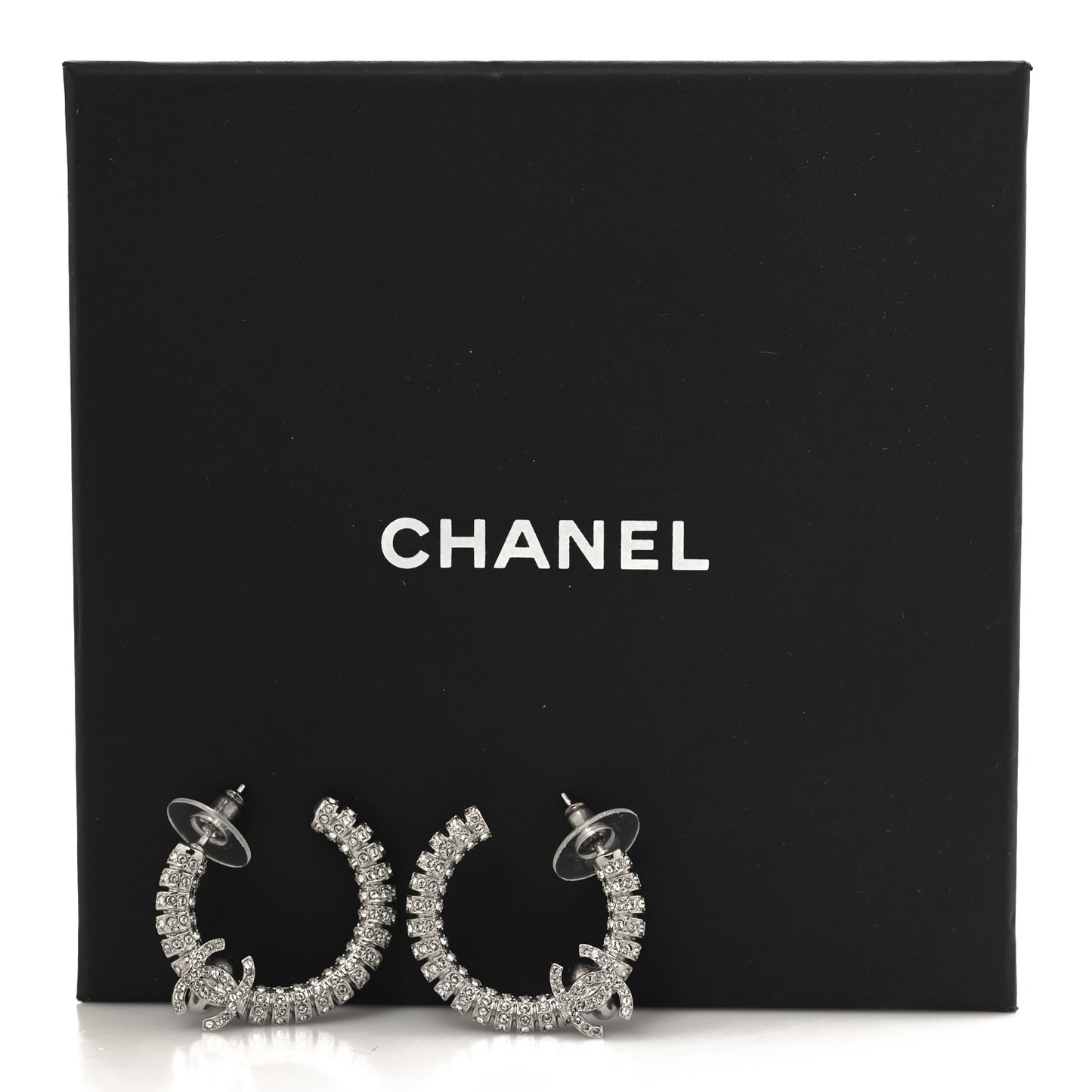 Crystal CC Hoop Earrings Silver