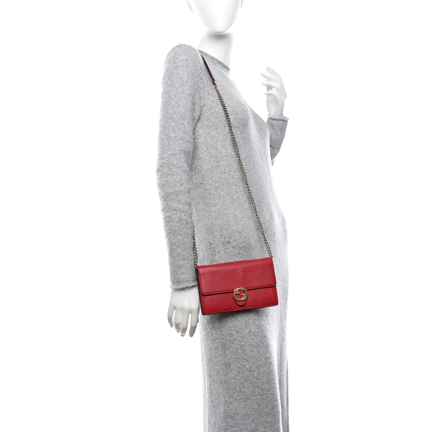 Dollar Calfskin Interlocking G Chain Wallet Red
