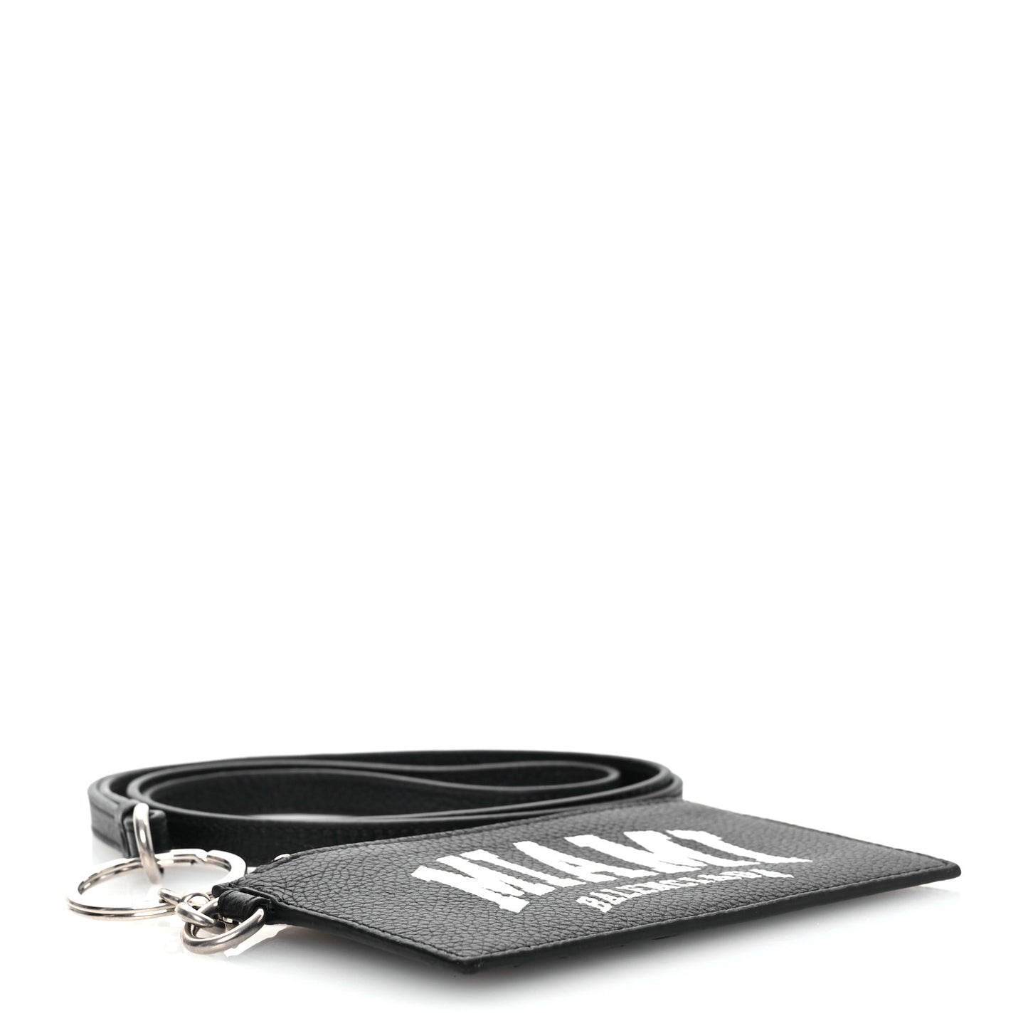 Grained Calfskin Miami Logo Cash Coin Card Holder On Keychain Black