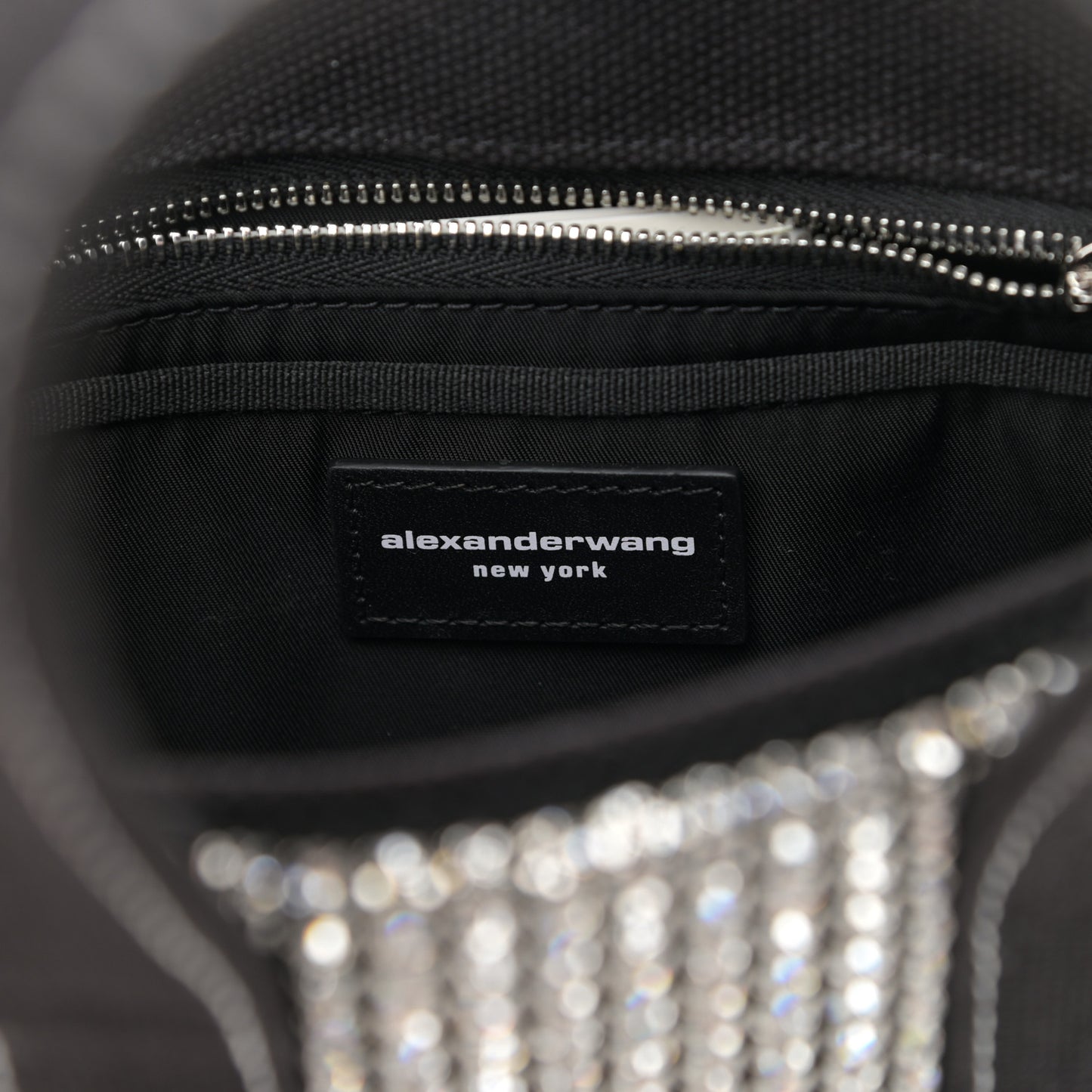 Mesh Crystal Rhinestone Mini Crusier Tote Black Silver