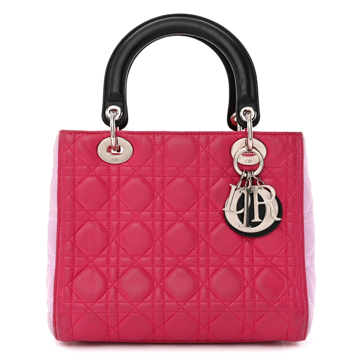 Lambskin Cannage Medium Tri-Color Lady Dior Fuchsia Anemone Black