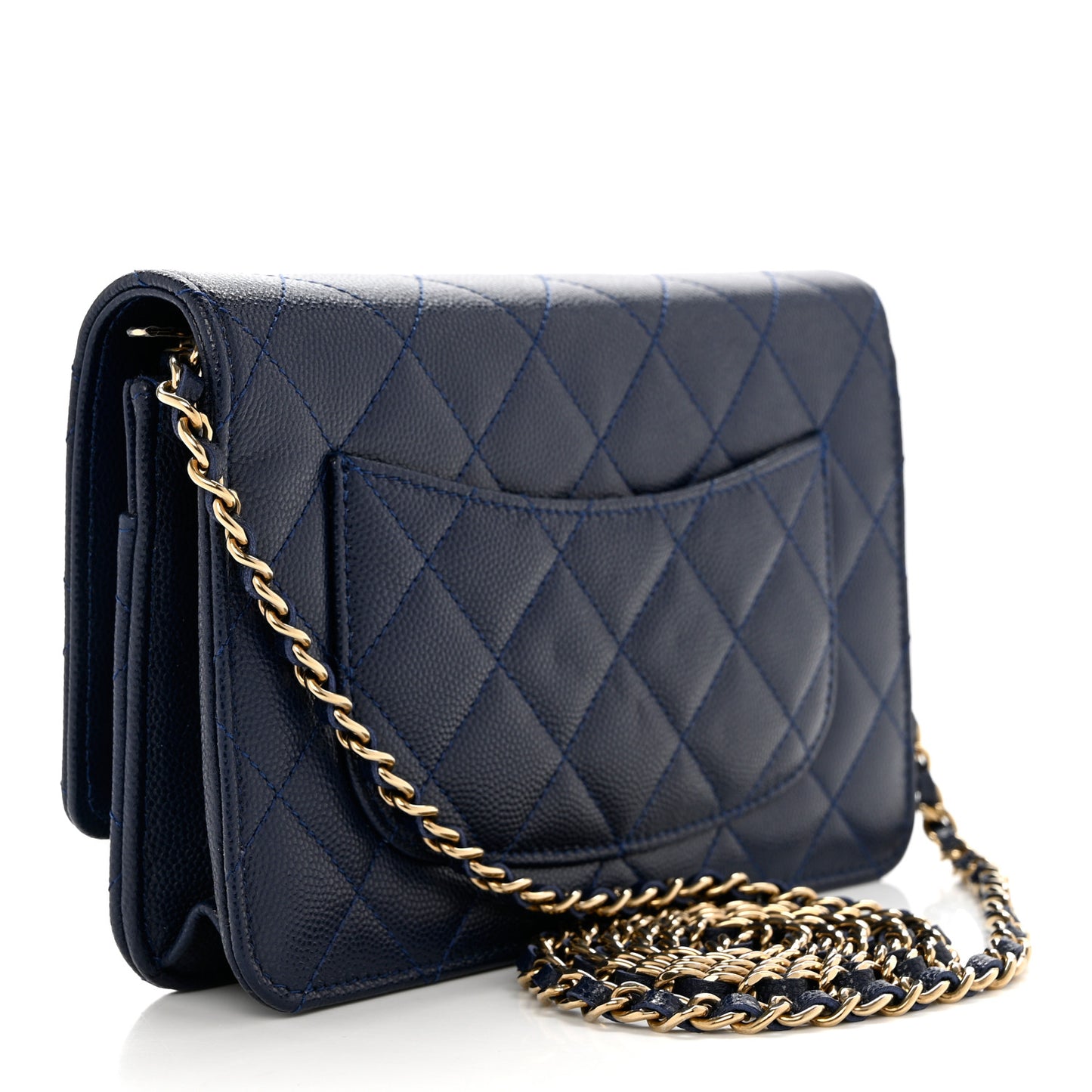 Caviar Quilted Crystal Enamel CC Wallet On Chain WOC Navy