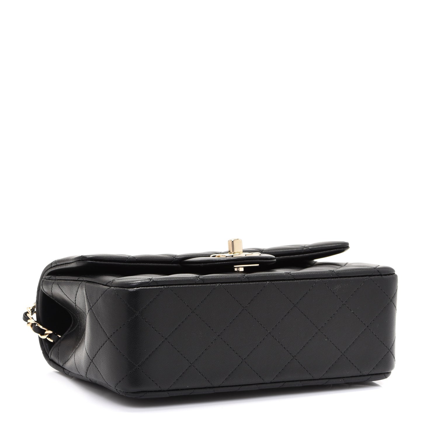 Lambskin Quilted Mini Top Handle Rectangular Flap Black
