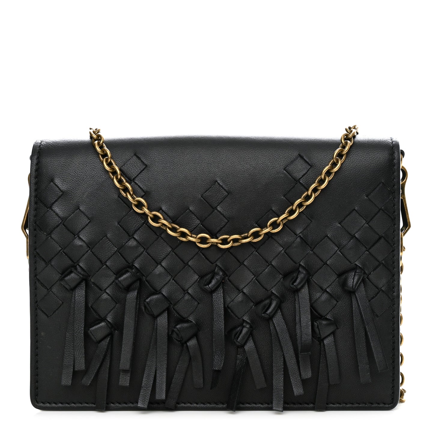 Nappa Intrecciato Fringe Chain Wallet Black