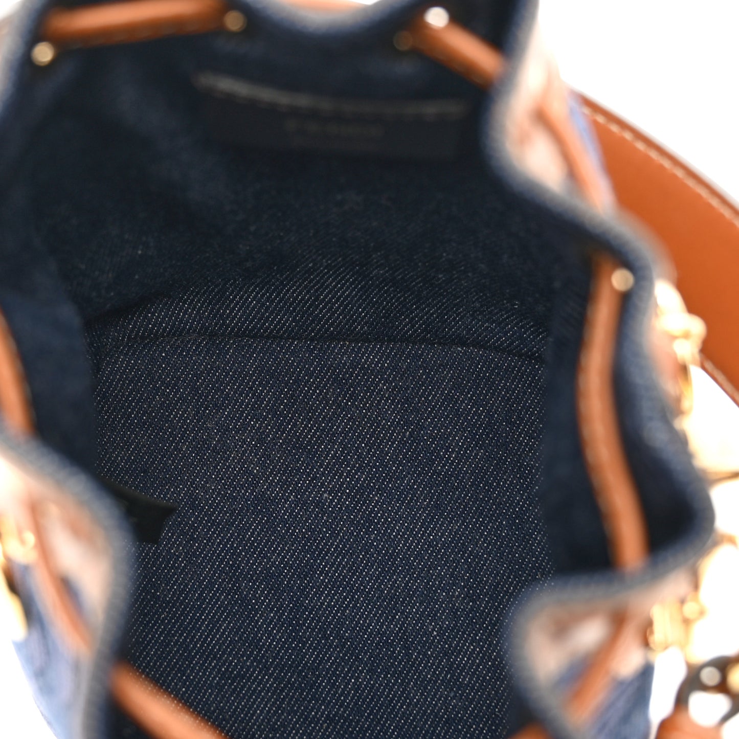 Denim Vitello King F is Fendi FF Embroidered Mini Mon Tresor Bucket Bag Blue Cuoio