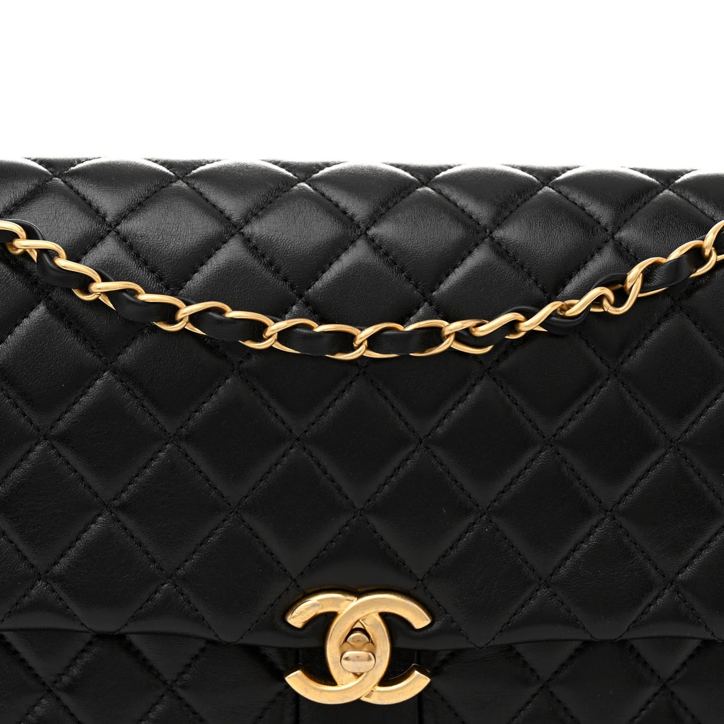 Shiny Lambskin Quilted Daily Friend Flap Black