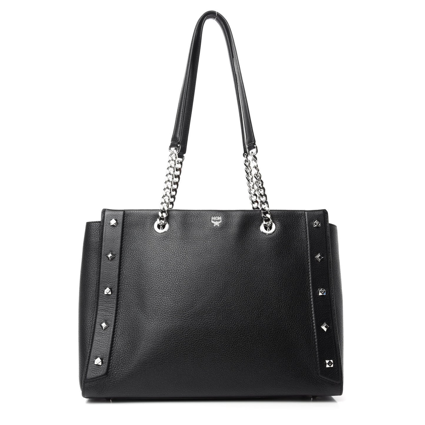 Grained Calfskin Large Catherine Studs Tote Black
