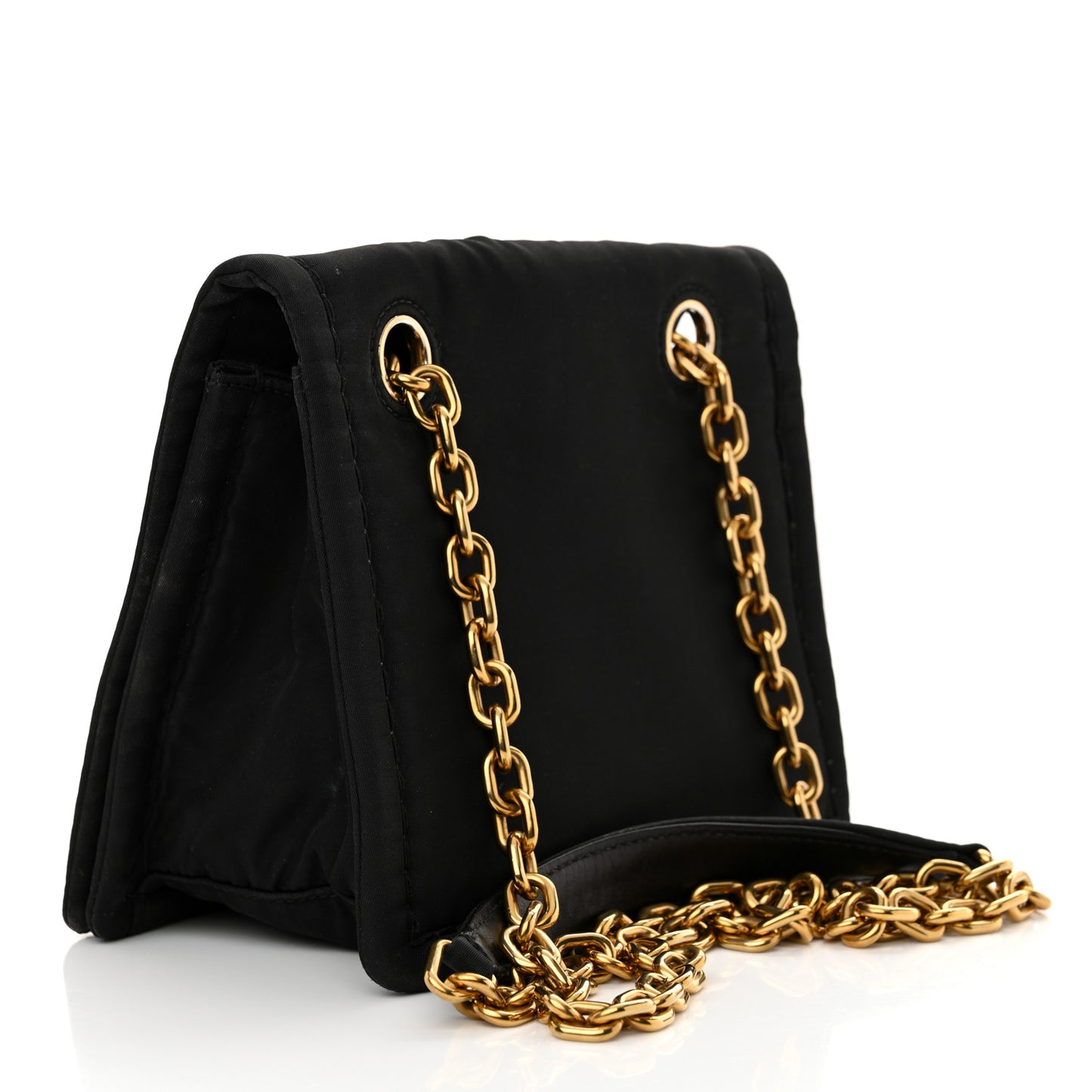 Tessuto Nylon Chain Flap Shoulder Bag Black