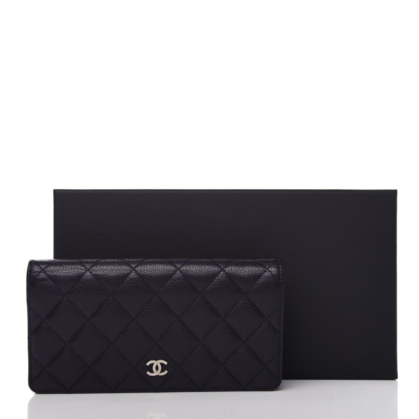 Caviar Quilted Yen Wallet Dark Blue