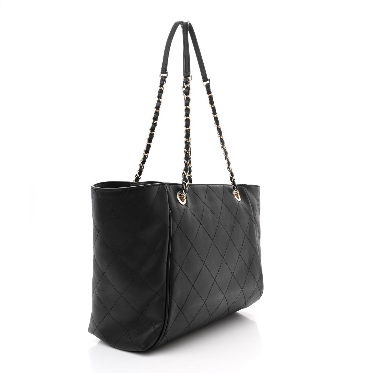 Calfskin Stitched Small Shopping Tote Black