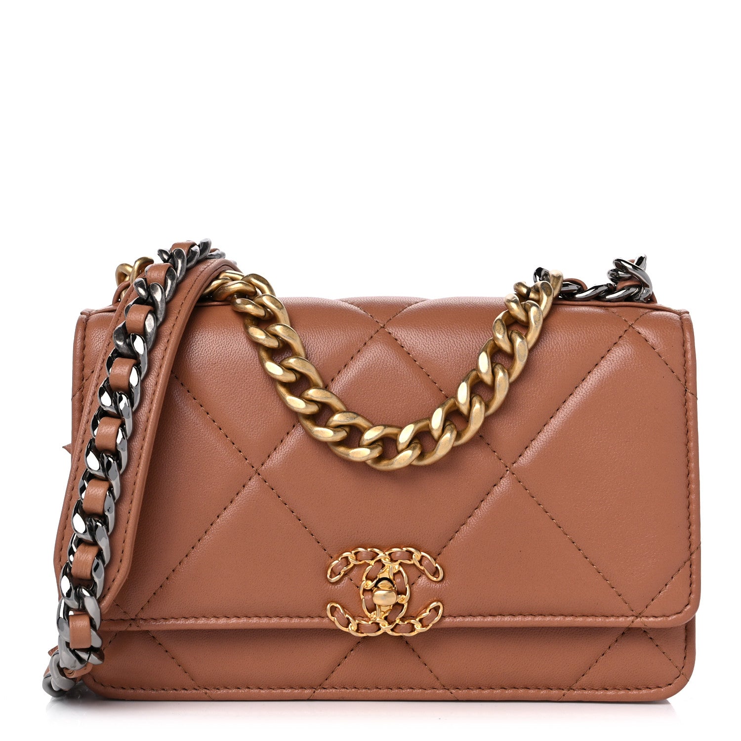Chanel Lambskin Quilted Chanel 19 Wallet On Chain WOC Brown 1 of 12