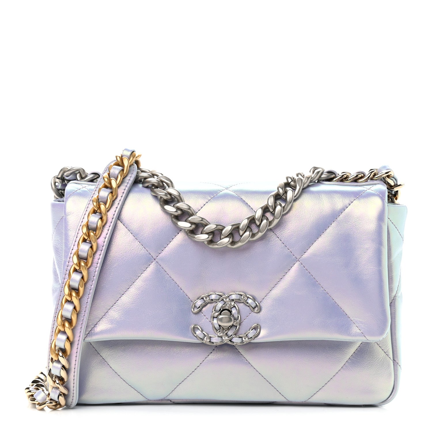 シャネル★ Chanel Iridescent Calfskin Quilted Medium Chanel 19 Flap Light