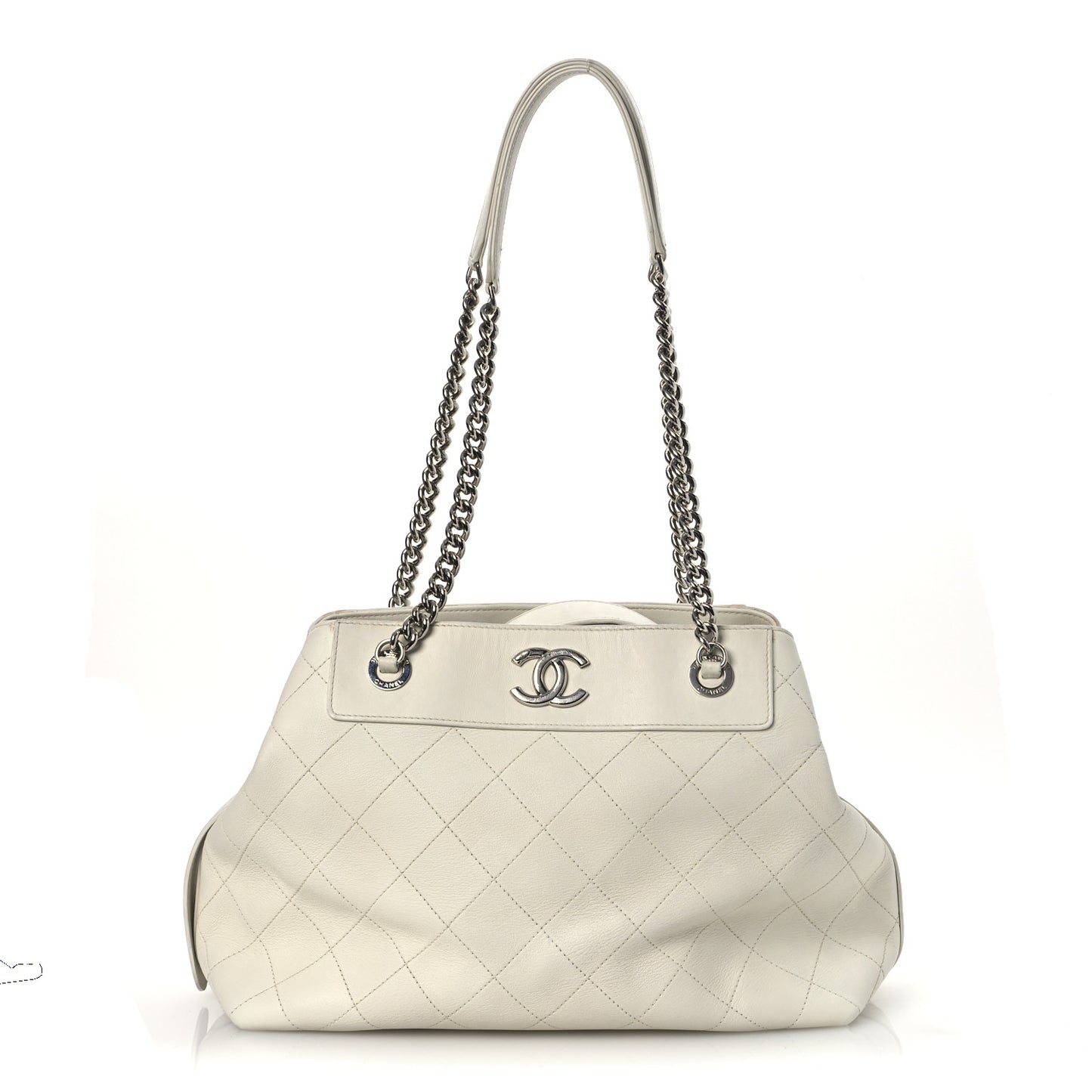 Calfskin Stitched Small Urban Shopping Tote White