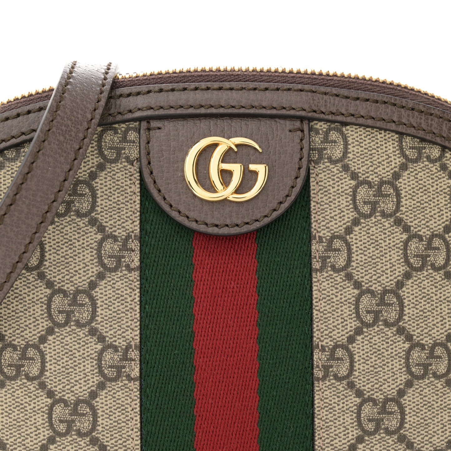 GG Supreme Monogram Textured Dollar Calfskin Web Small Ophidia Dome Shoulder Bag Beige Ebony New Acero