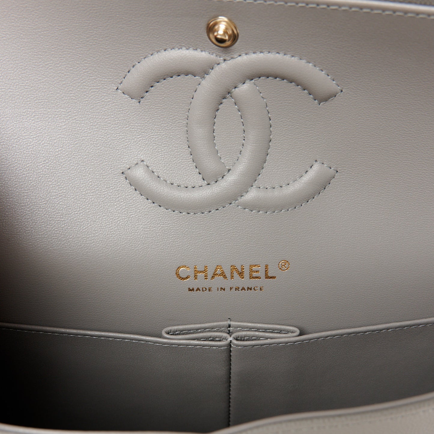 Caviar Quilted Medium Double Flap Grey