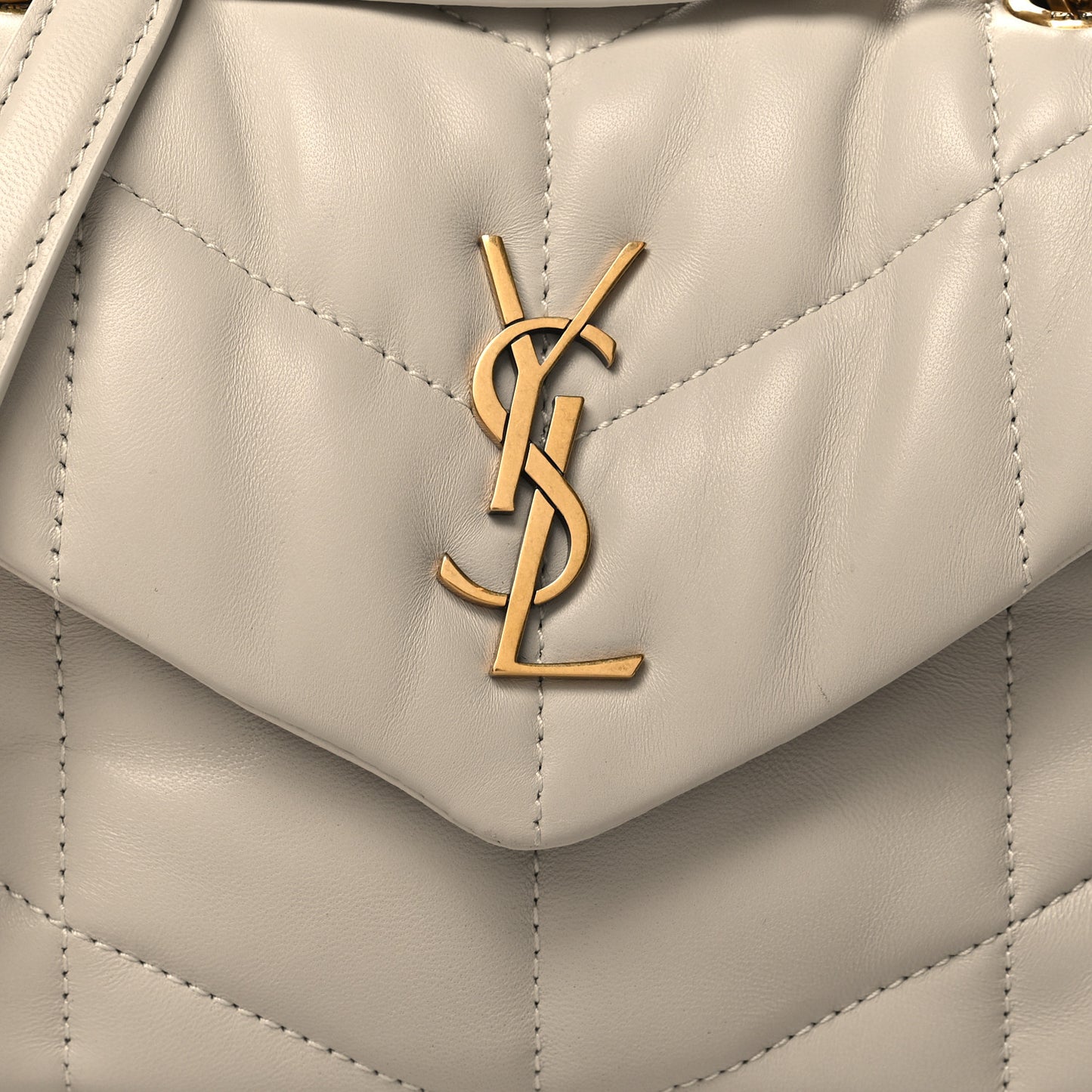 Lambskin Quilted Toy Loulou Puffer Monogram Chain Satchel Blanc Vintage