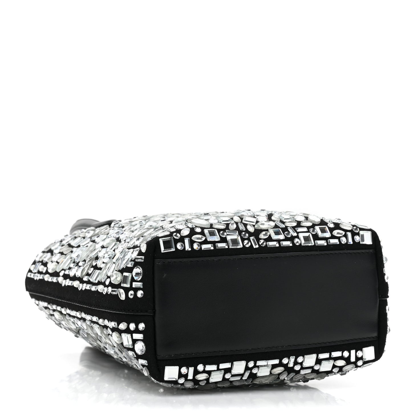 Suede Crystal Mosaic Top Handle Hobo Black