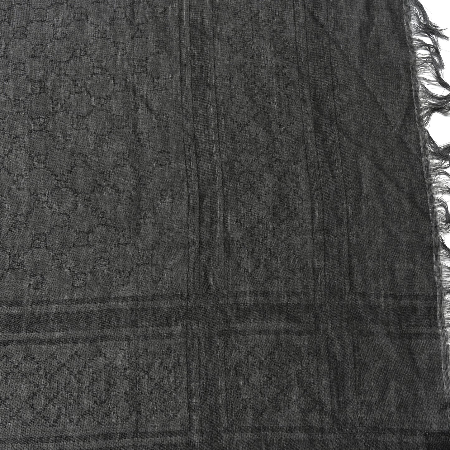 Wool Silk GG Monogram Diamante Plaid Surviee Shawl Graphite Black