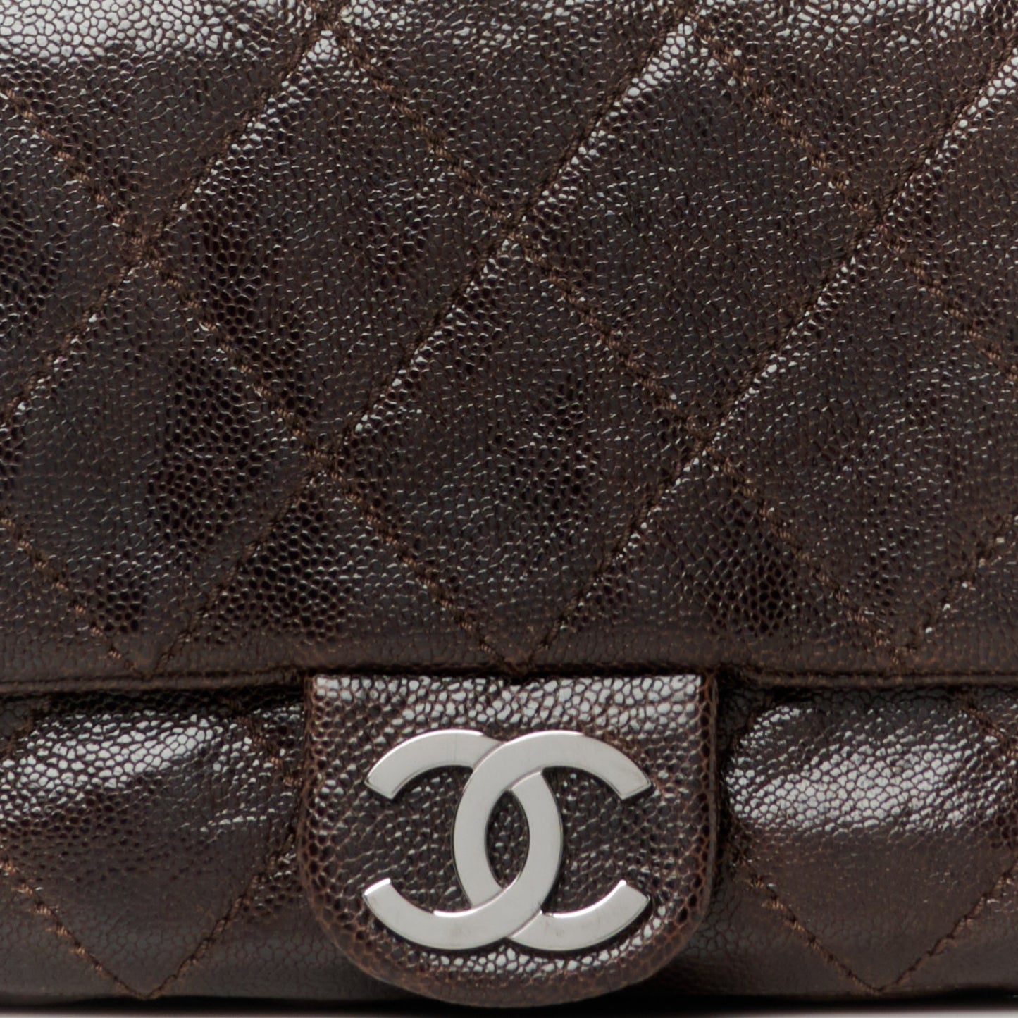 Glazed Caviar Quilted Modern Chain Flap Dark Brown