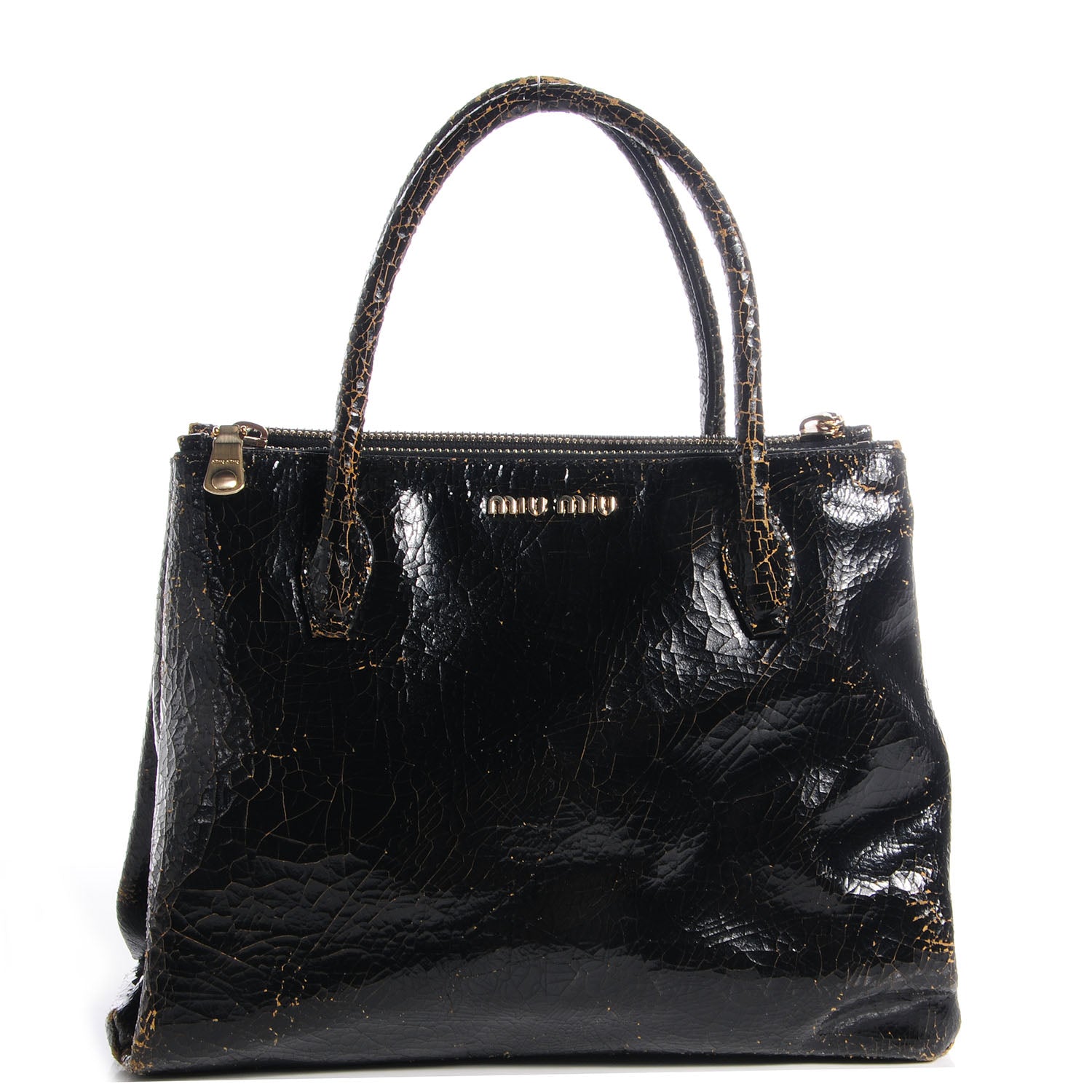 Miu Miu Leather Craquele Handbag Nero Black 70516 – FASHIONPHILE
