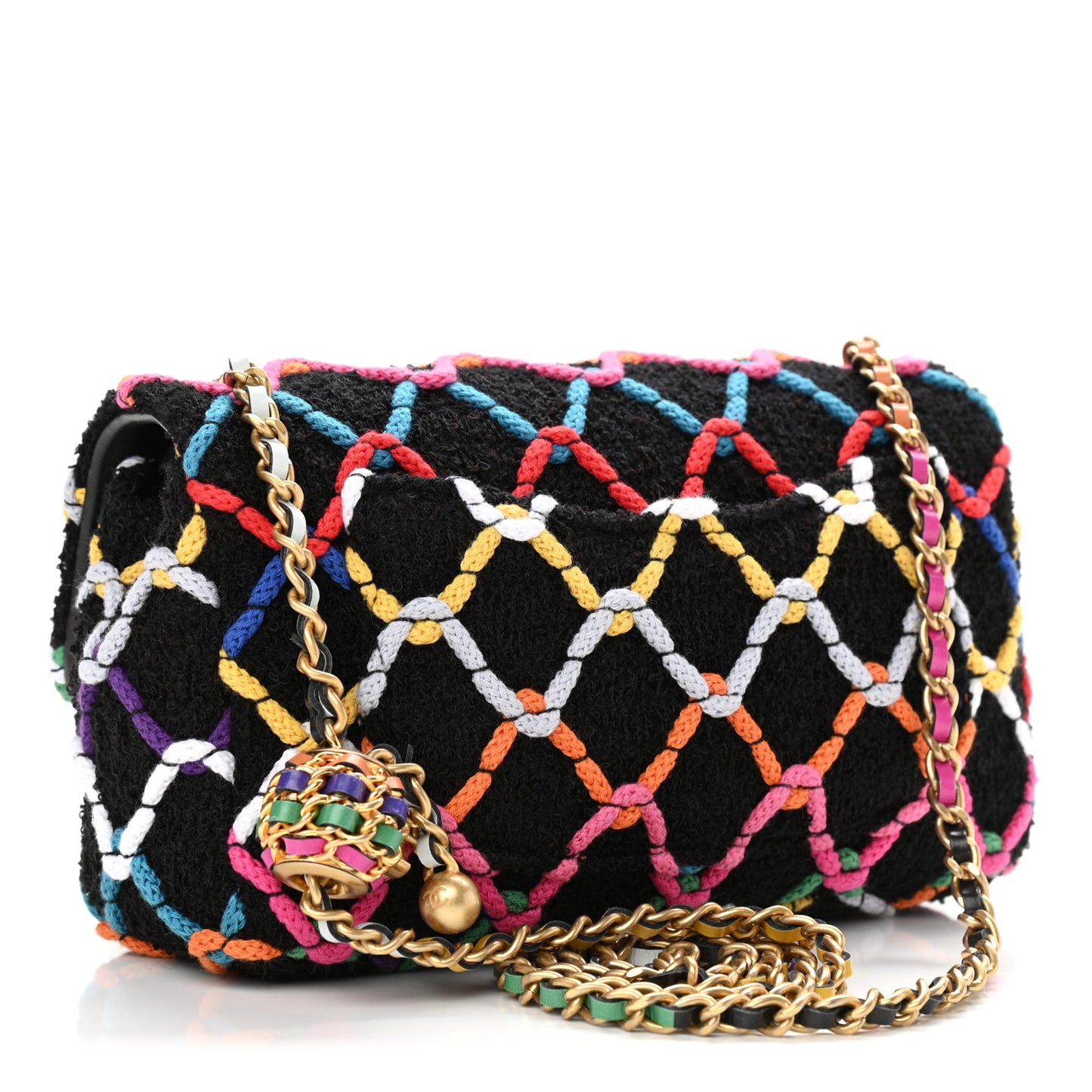 Tweed Diamond Threaded Mini Rectangular Pearl Crush Flap Black Multicolor