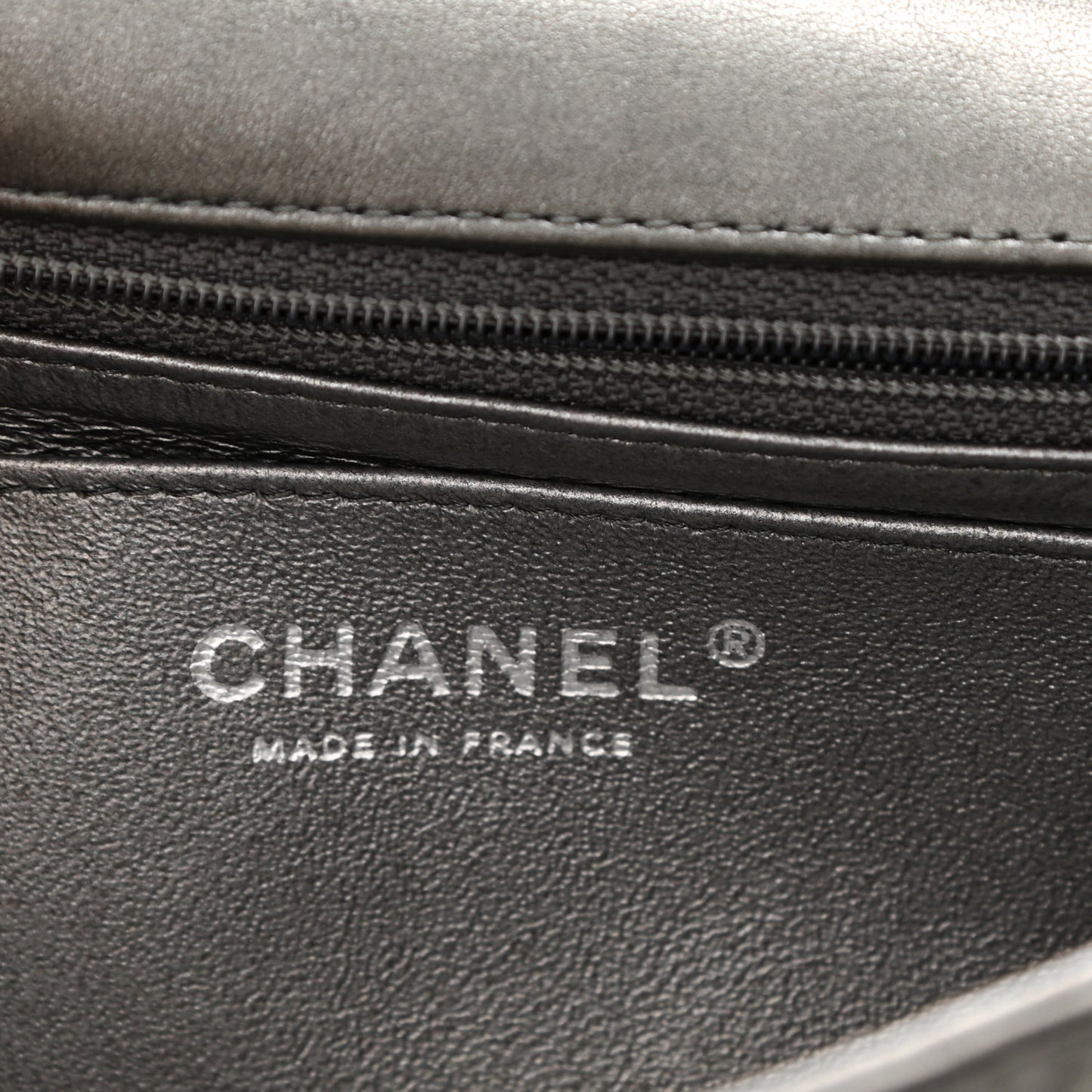 Iridescent Calfskin Quilted Mini Rectangular Flap Charcoal Grey
