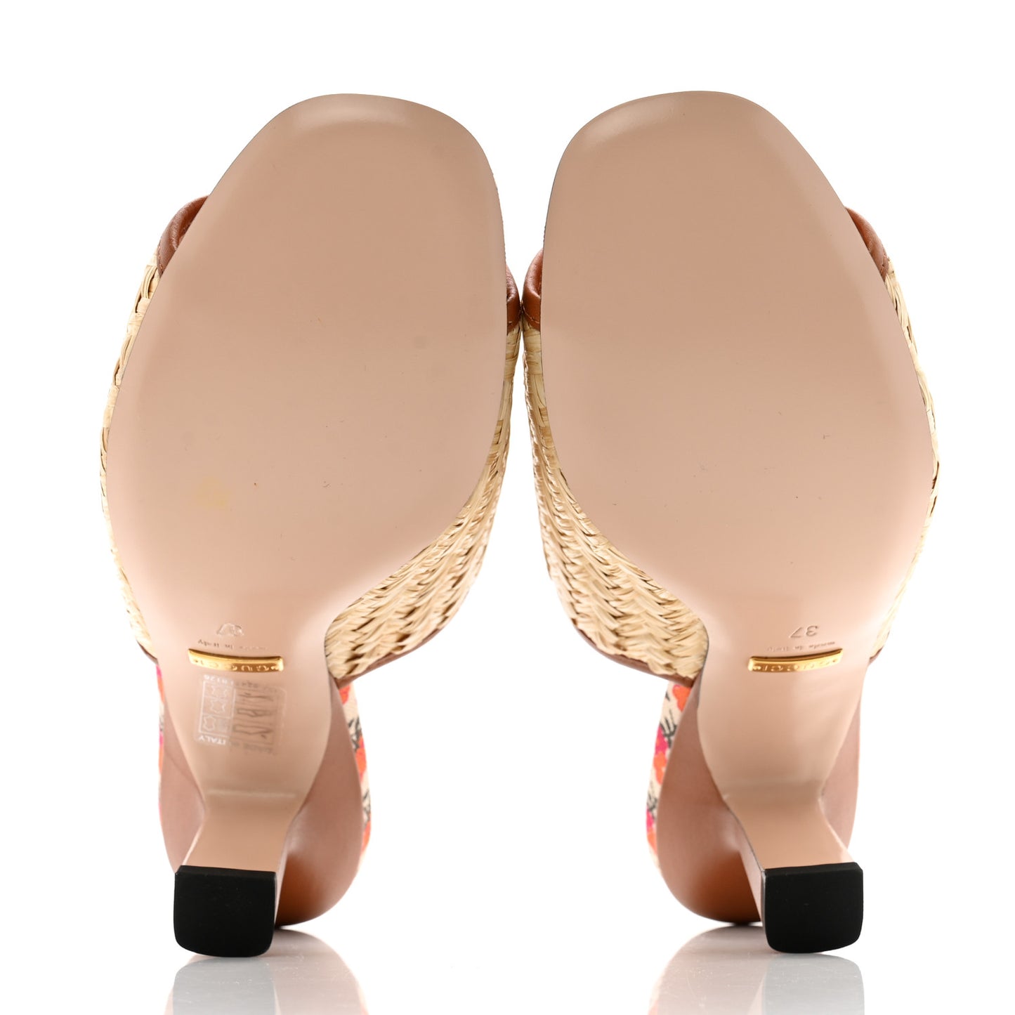 Raffia Malaga Kid Interlocking G Sandals 37 Palmi Naturale Harness Brown