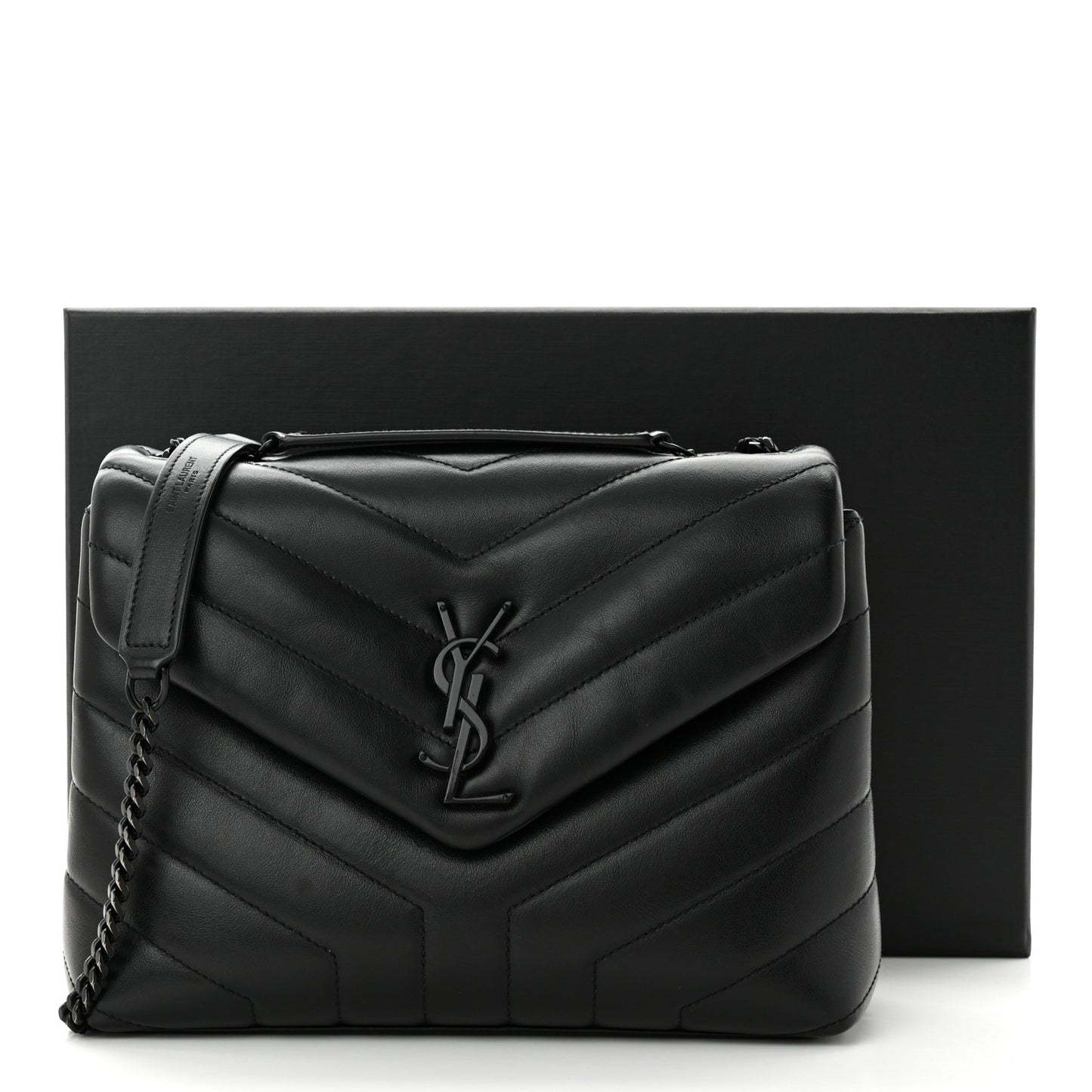 Calfskin Y Quilted Monogram Monochrome Small Loulou Chain Satchel Black
