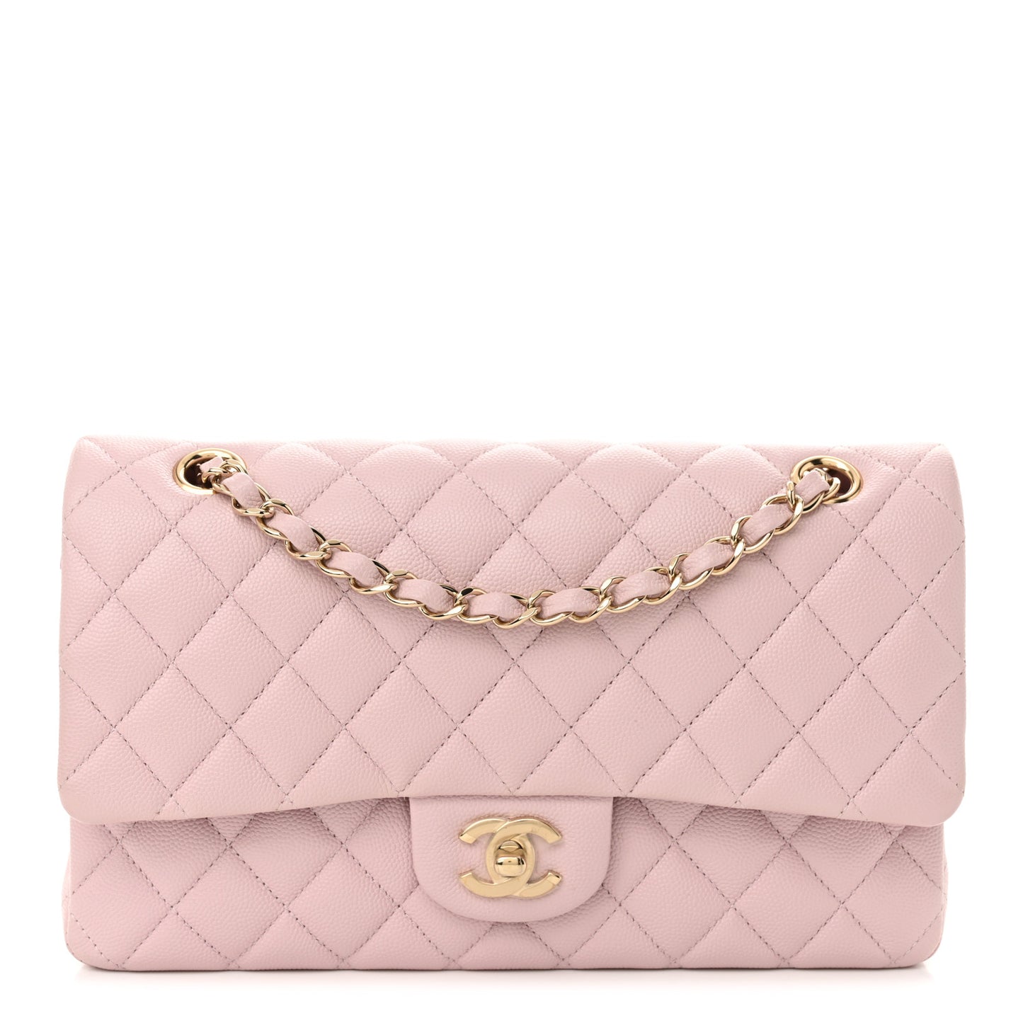 Caviar Quilted Medium Double Flap Light Pink