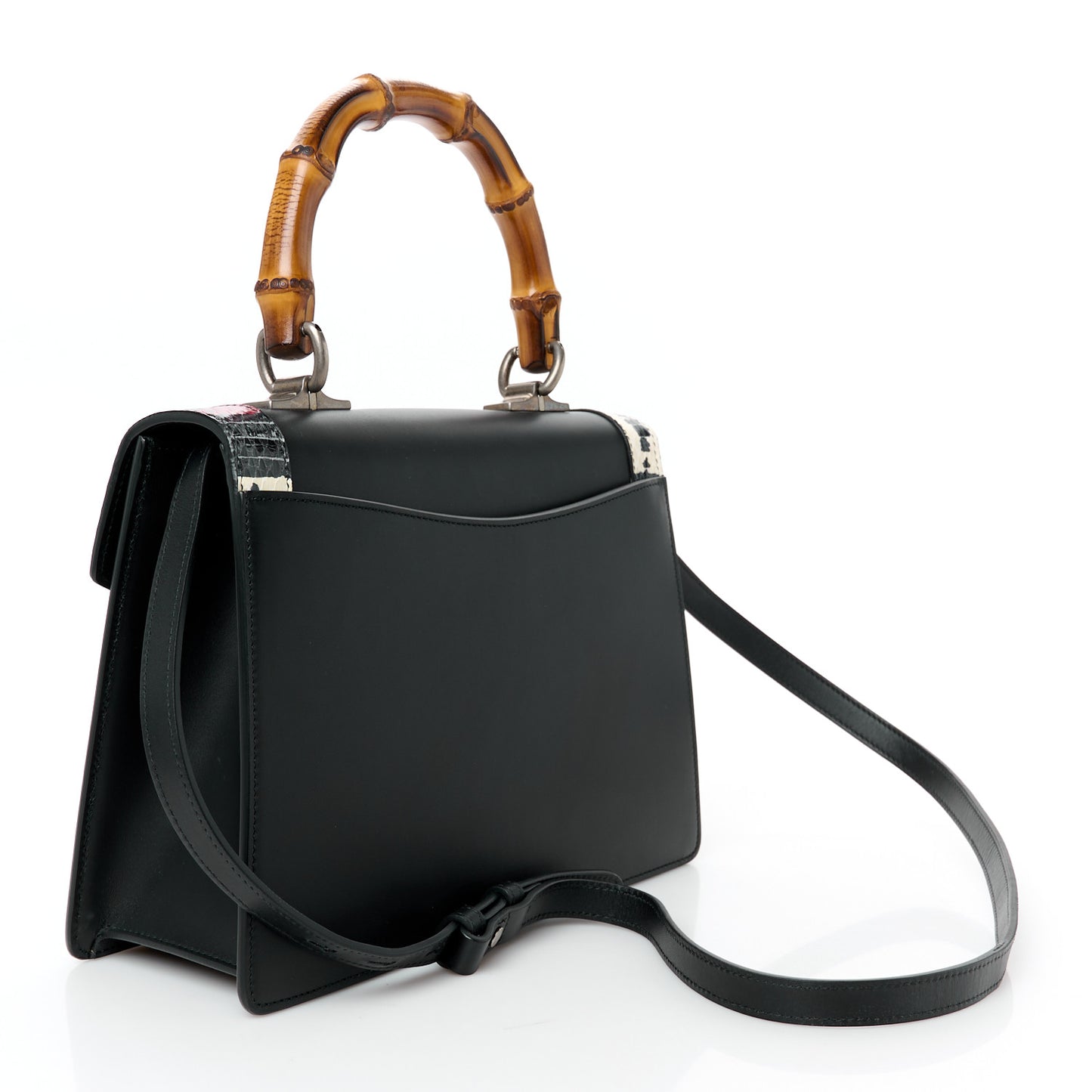 Calfskin Snakeskin Small Lilith Top Handle Bag Black
