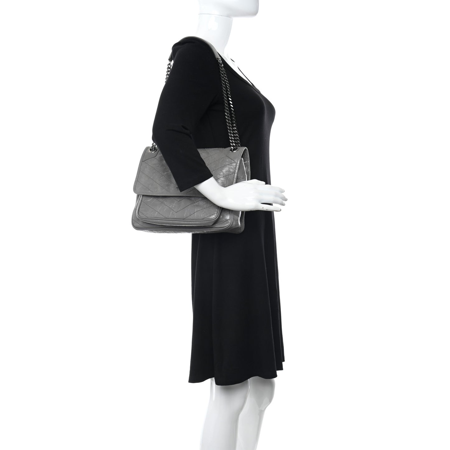 Crinkled Calfskin Matelasse Monogram Medium Niki Chain Satchel Fog