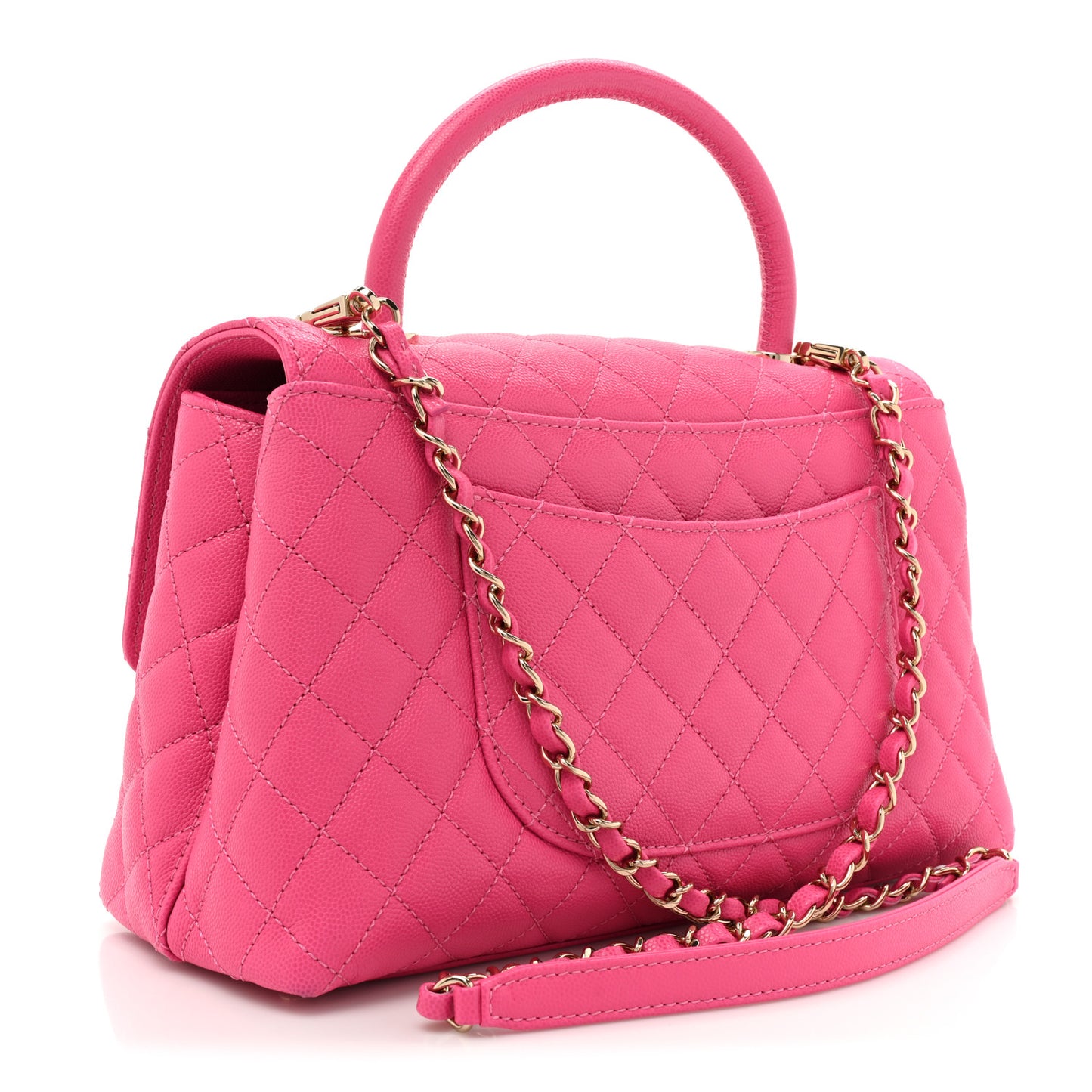 Caviar Quilted Small Coco Handle Flap Dark Pink