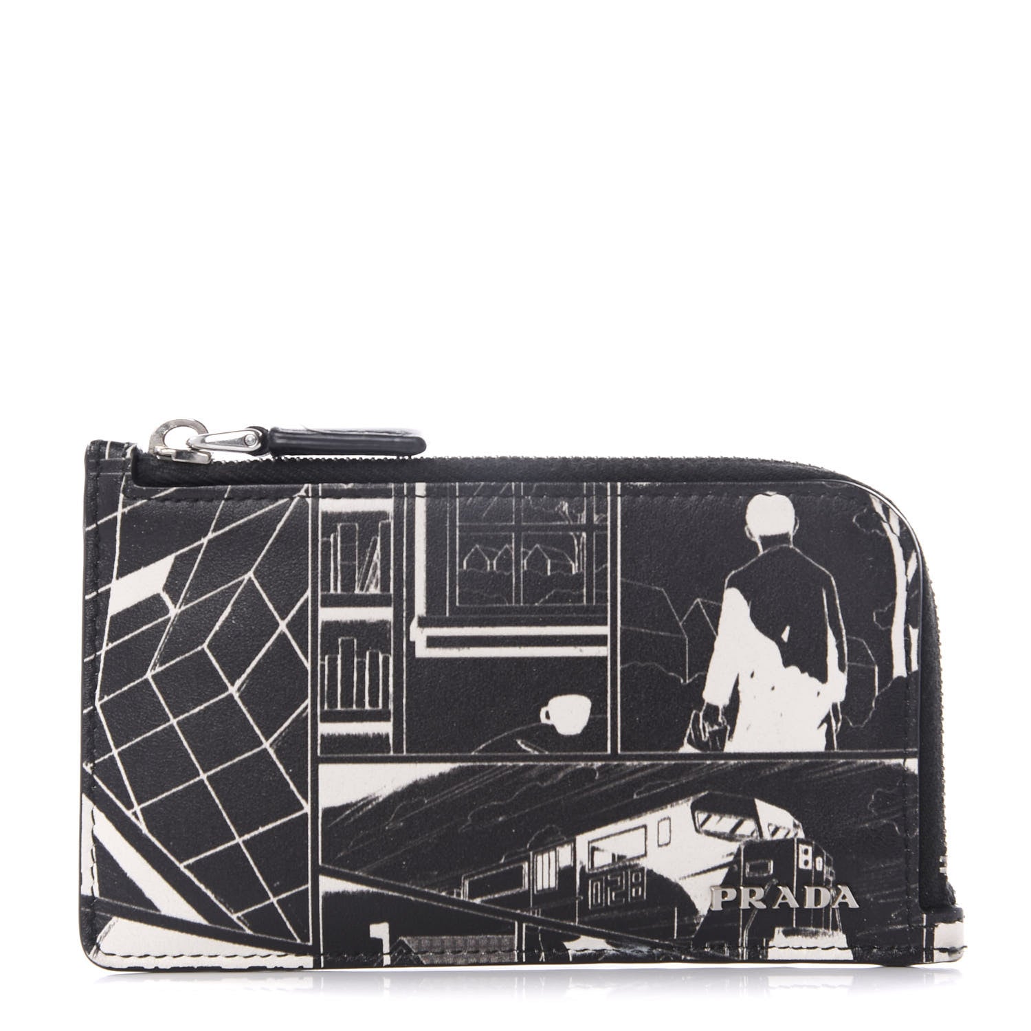 Prada X JAMES JEAN Vitello Comic Print Zip Card Holder Black