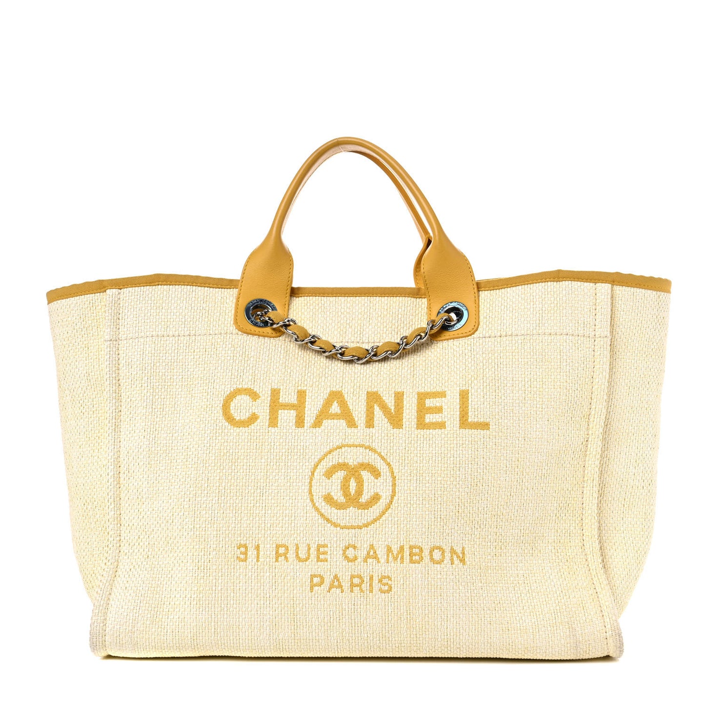 Woven Straw Raffia Medium Deauville Tote Yellow