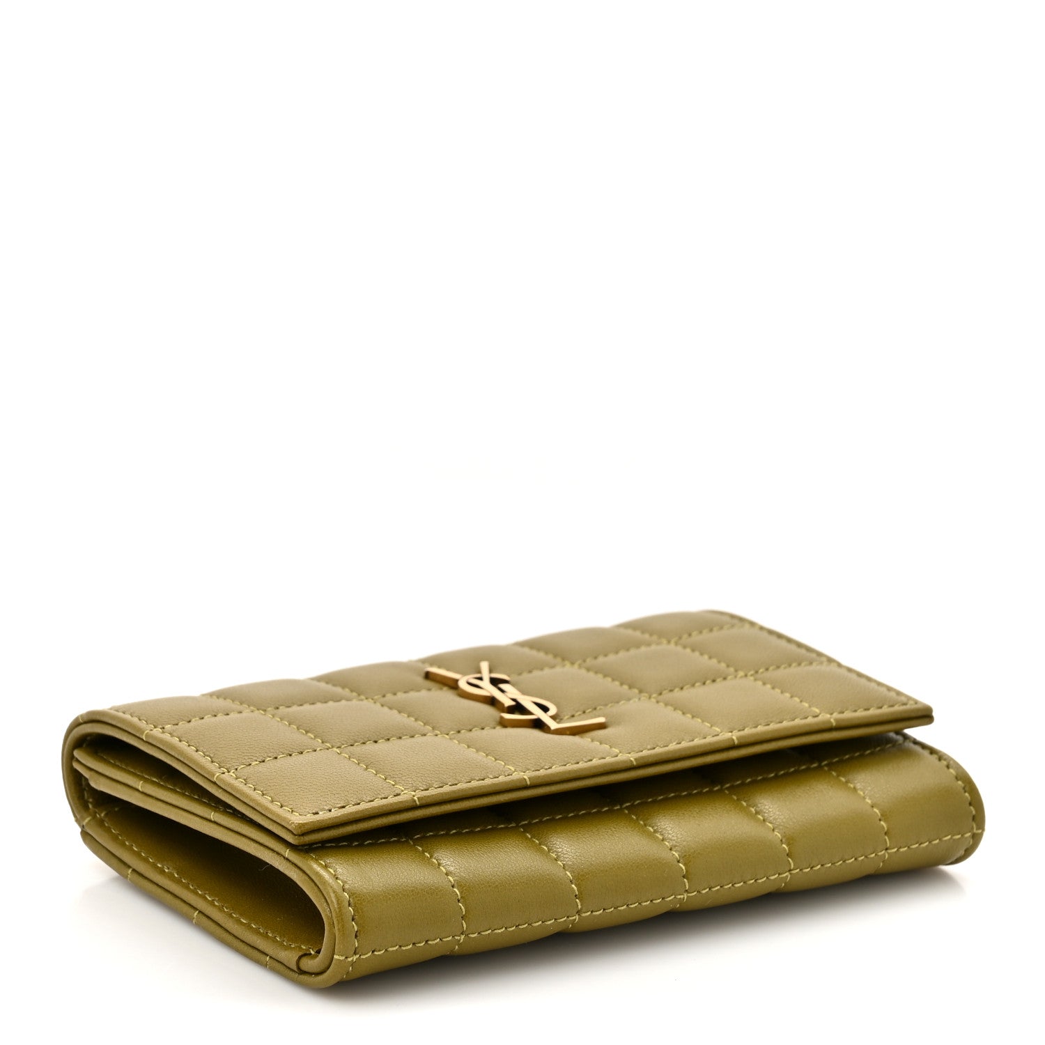 Saint Laurent Lambskin Carre Quilted Cassandre Small Envelope Wallet Olive Drab 4 of 7
