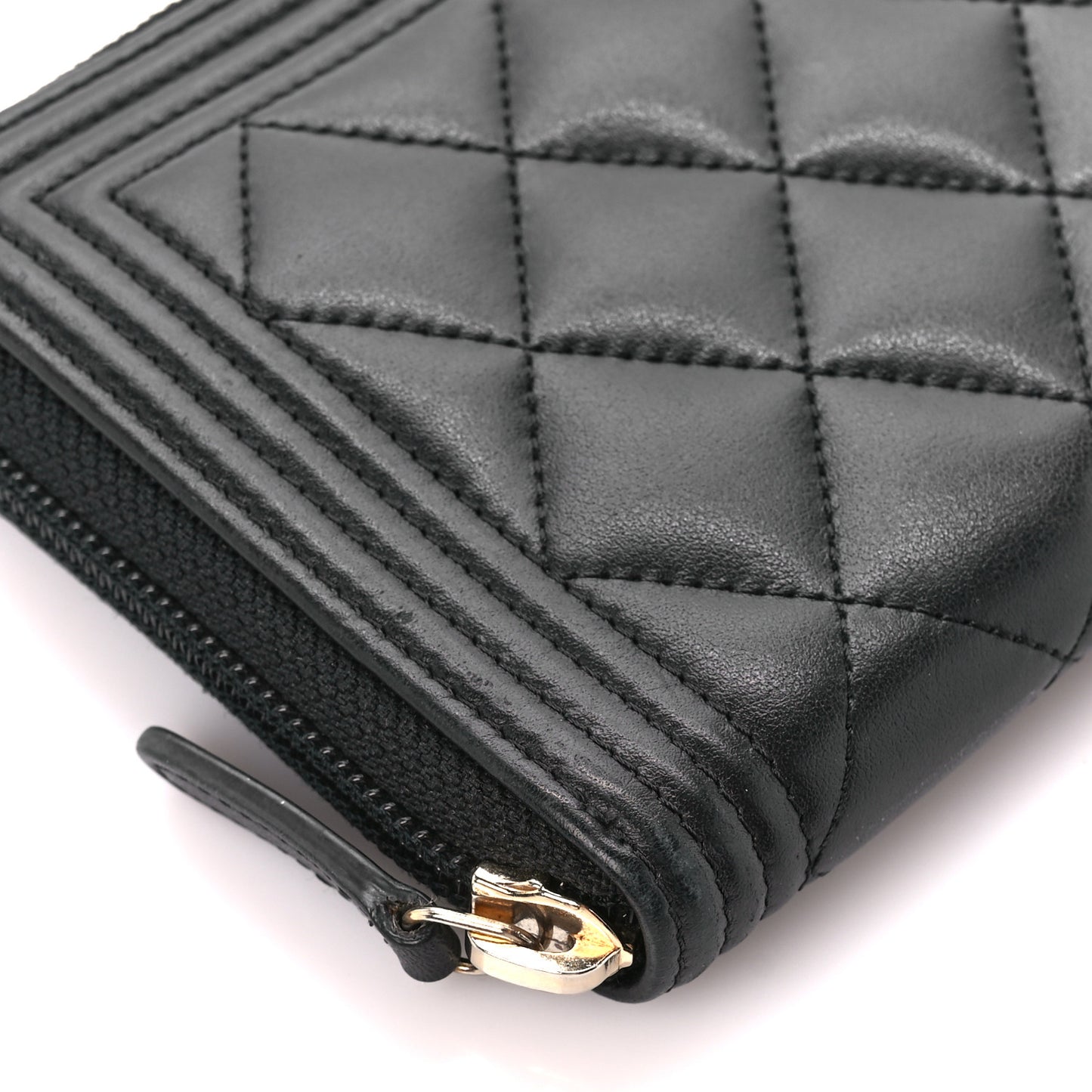Lambskin Quilted Boy Long Zip Around Wallet Black