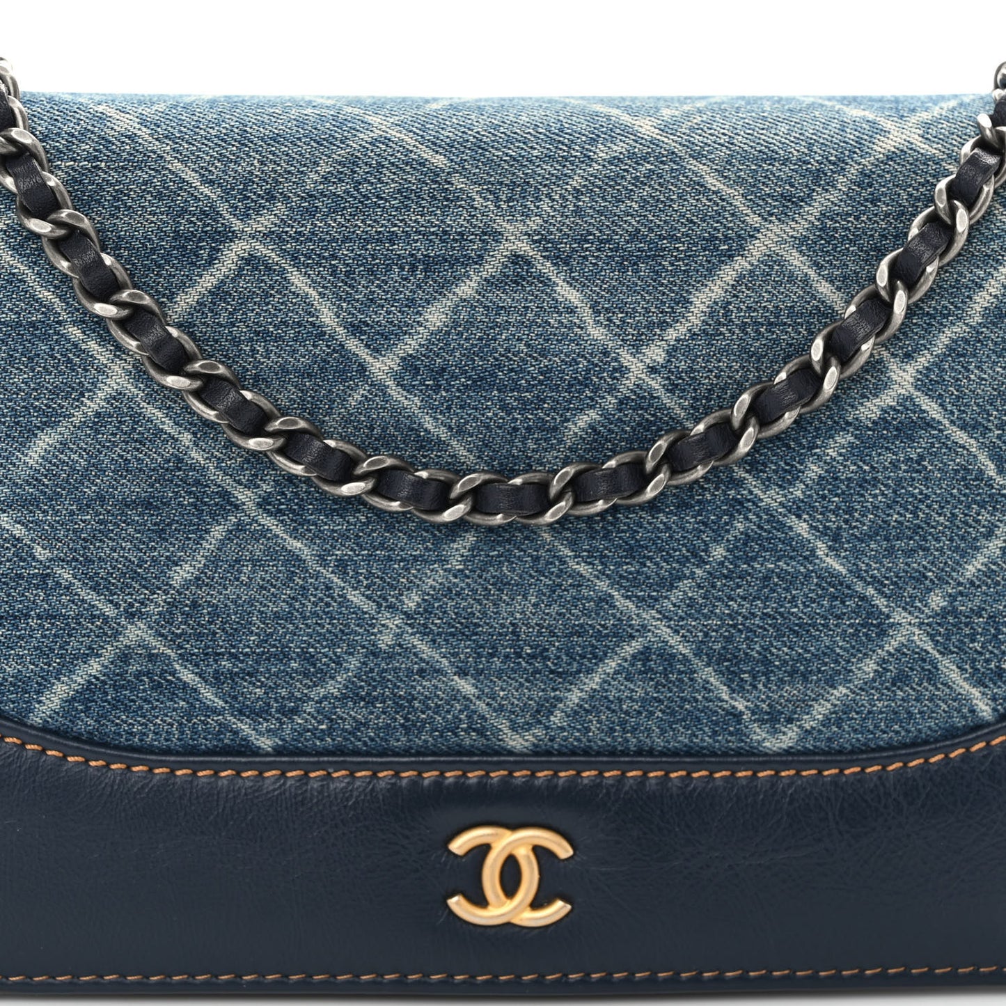 Denim Quilted Gabrielle Wallet On Chain WOC Blue