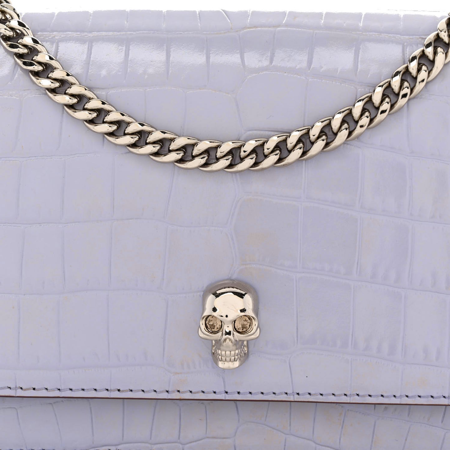 Calfskin Crocodile Embossed Skull Mini Crossbody Bag Lavender