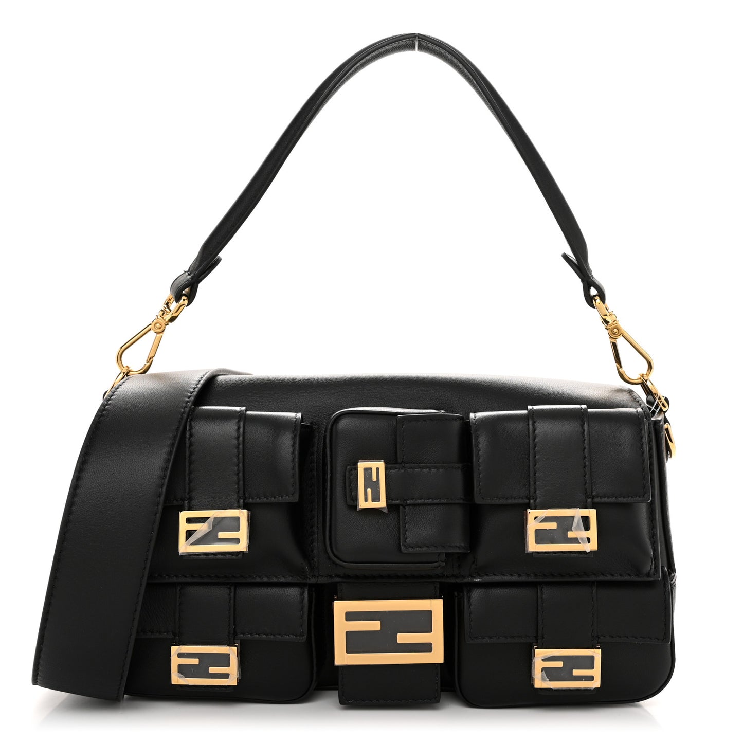Shiny Nappa Multipocket Baguette Black