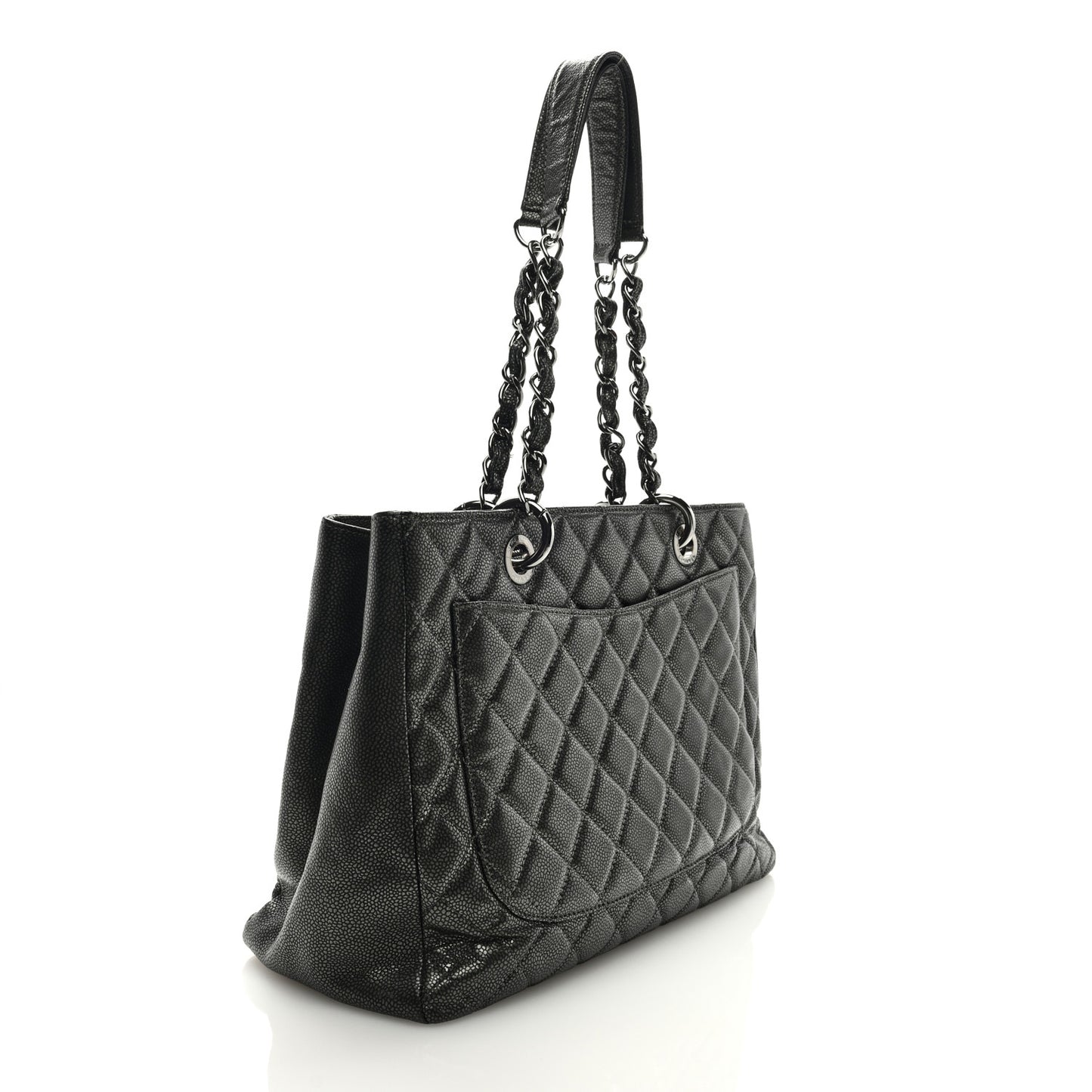 Metallic Caviar Quilted Grand Shopping Tote GST Dark Silver