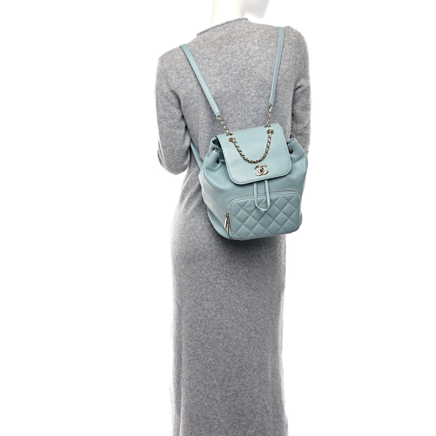 Caviar Quilted Business Affinity Backpack Light Blue