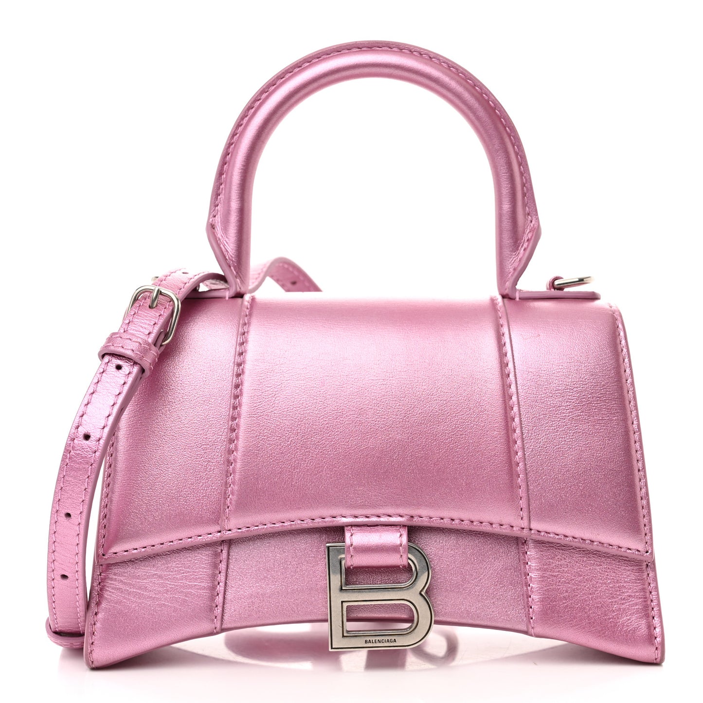 Metallic Shiny Calfskin Hourglass Top Handle Bag XS Pink