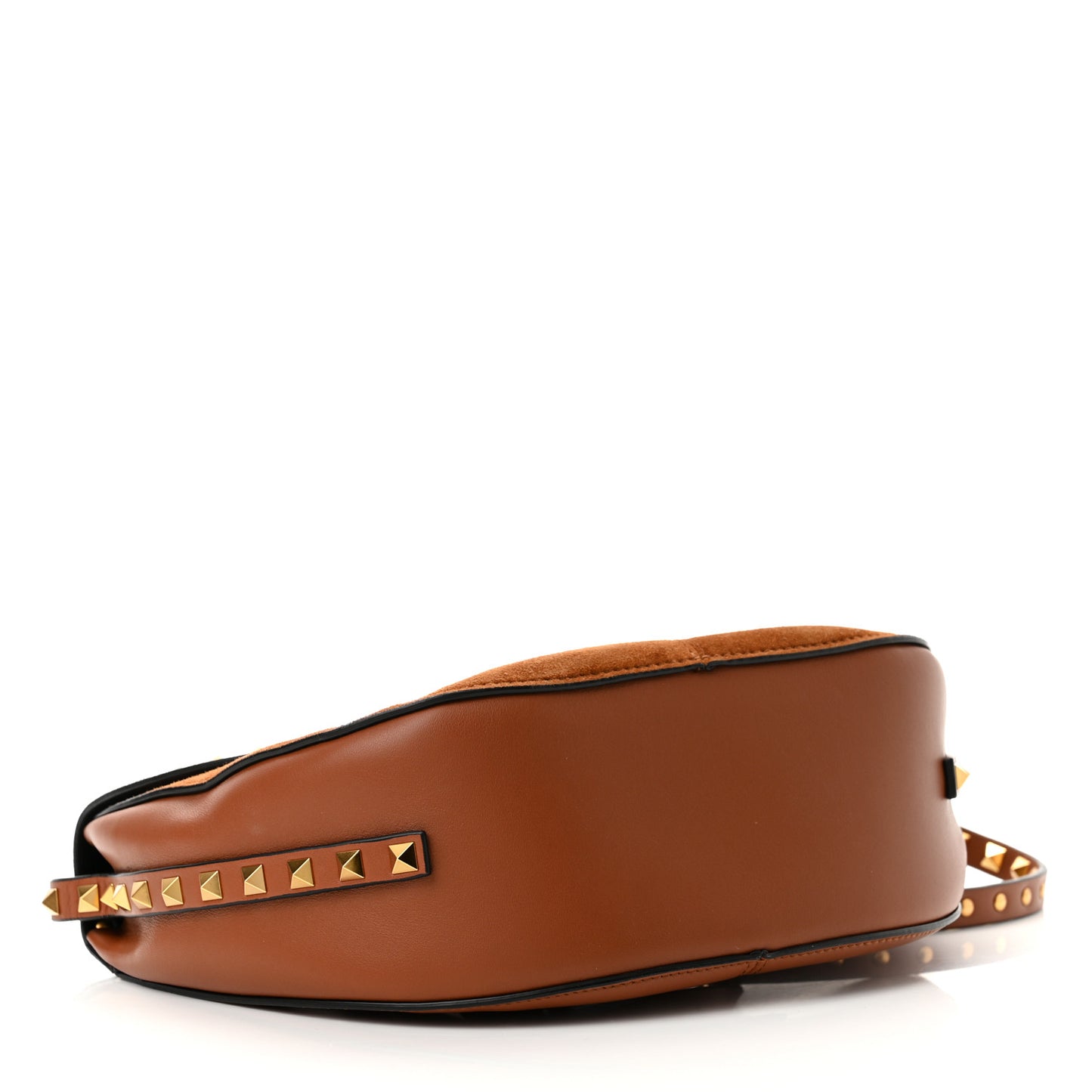 Suede Calfskin Rockstud Halfmoon Saddle Bag Selleria
