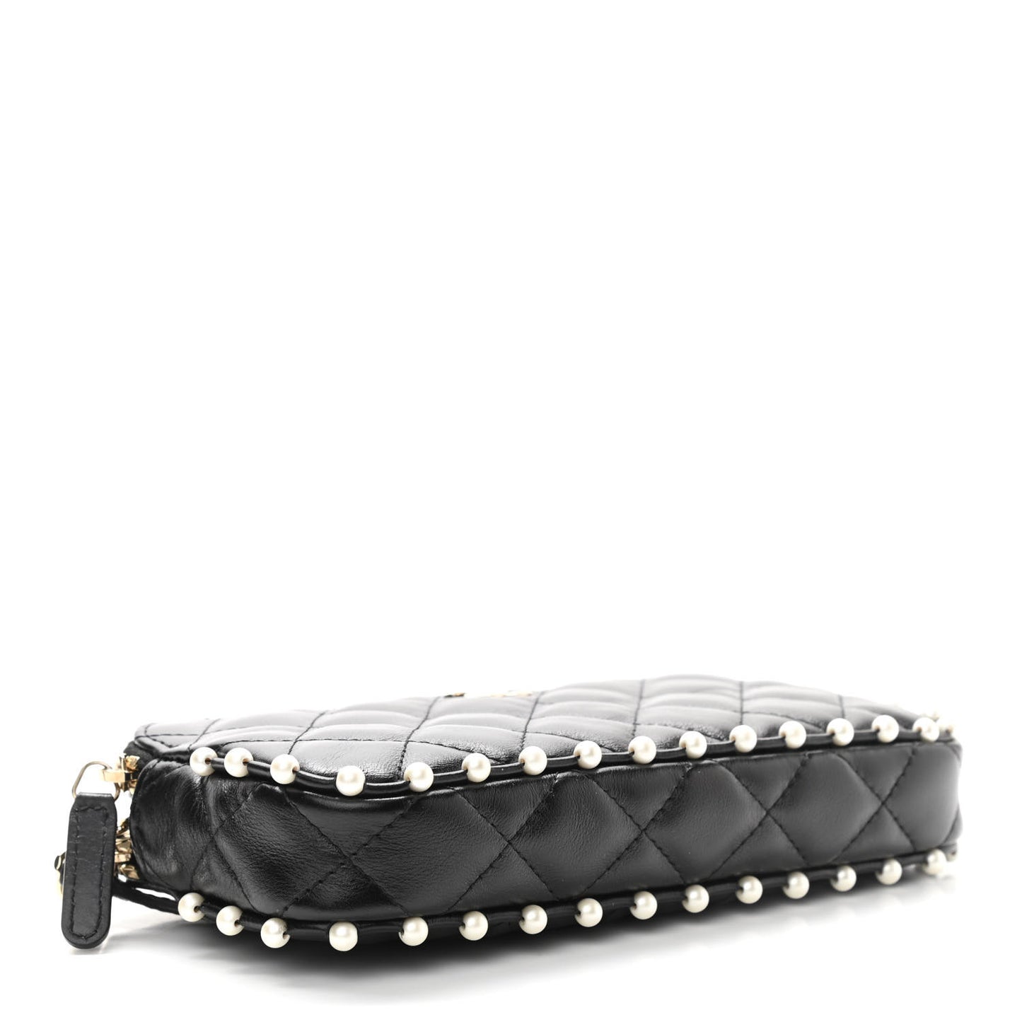 Calfskin Quilted Pearl Small Clutch With Chain Black