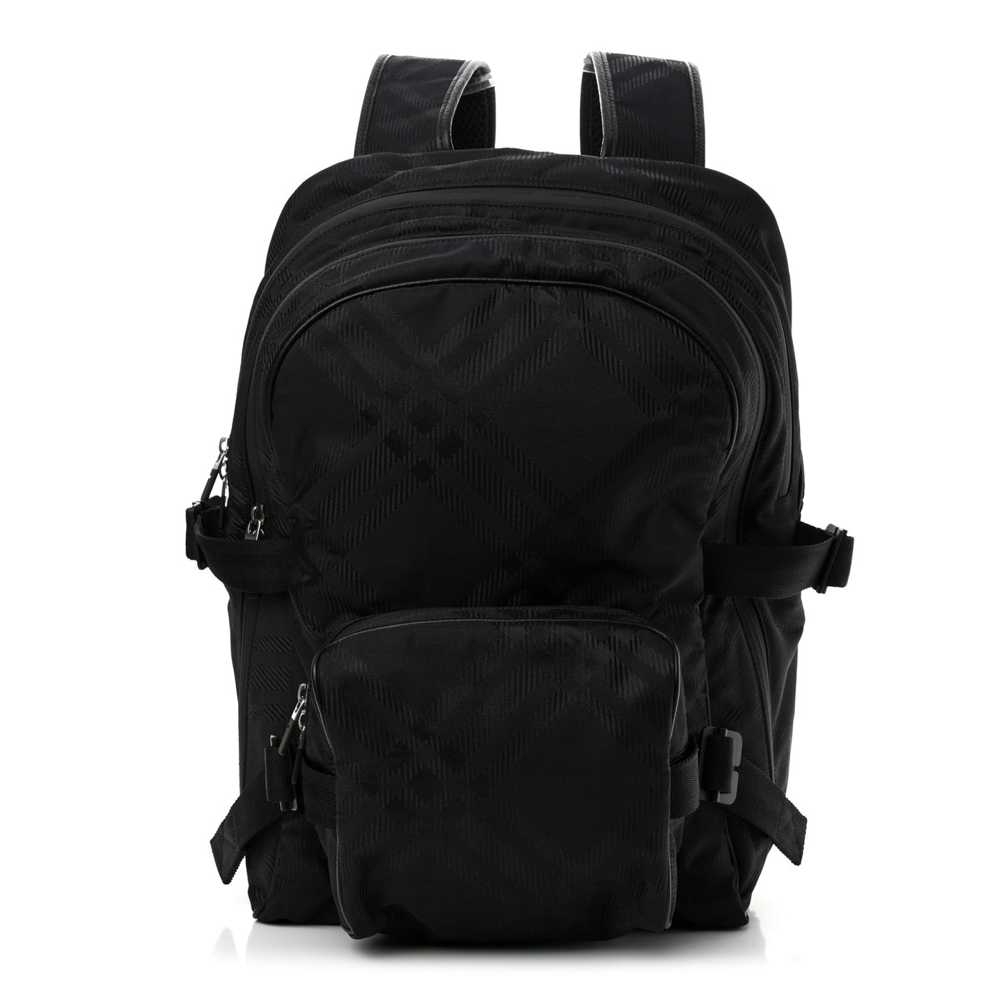 Nylon Jacquard Check Backpack Black