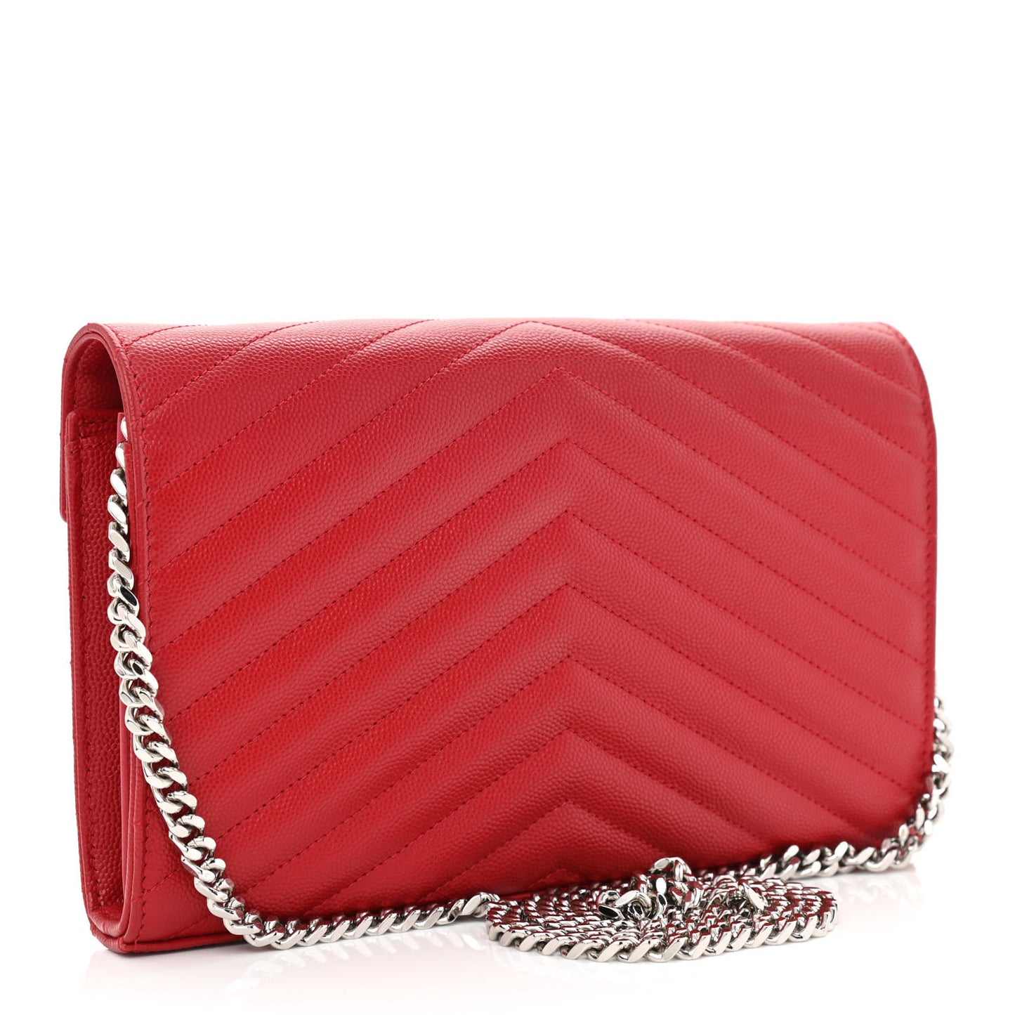 Grain De Poudre Matelasse Chevron Monogram Chain Wallet New Red