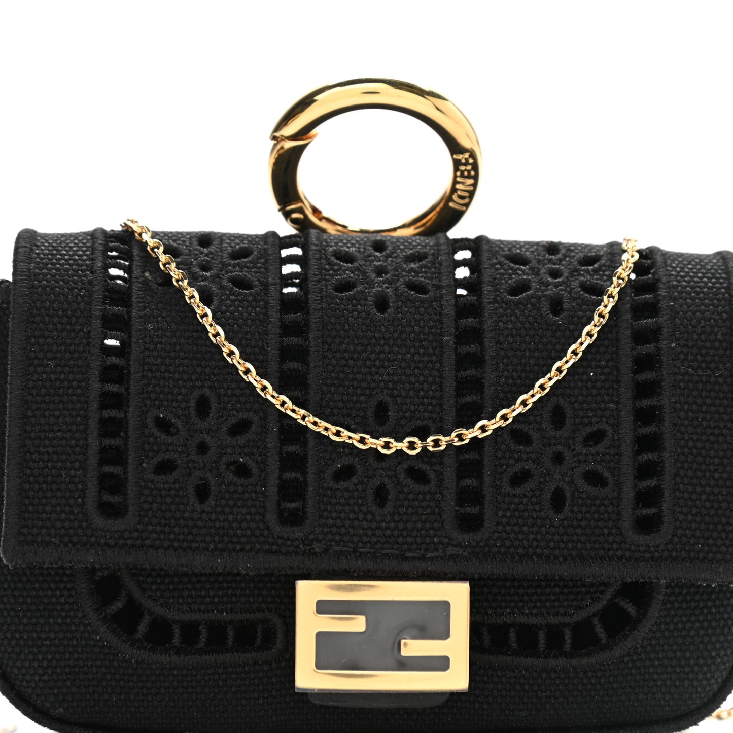 Canvas Embroidered Nano Baguette Charm Black