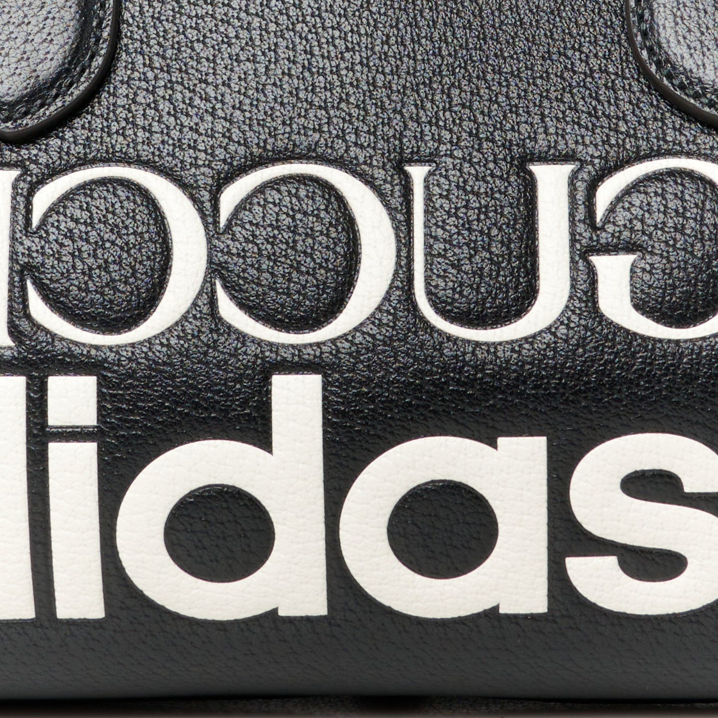 X ADIDAS Textured Dollar Calfskin Web Trefoil Logo Embossed Mini Bowling Bag Black Off White
