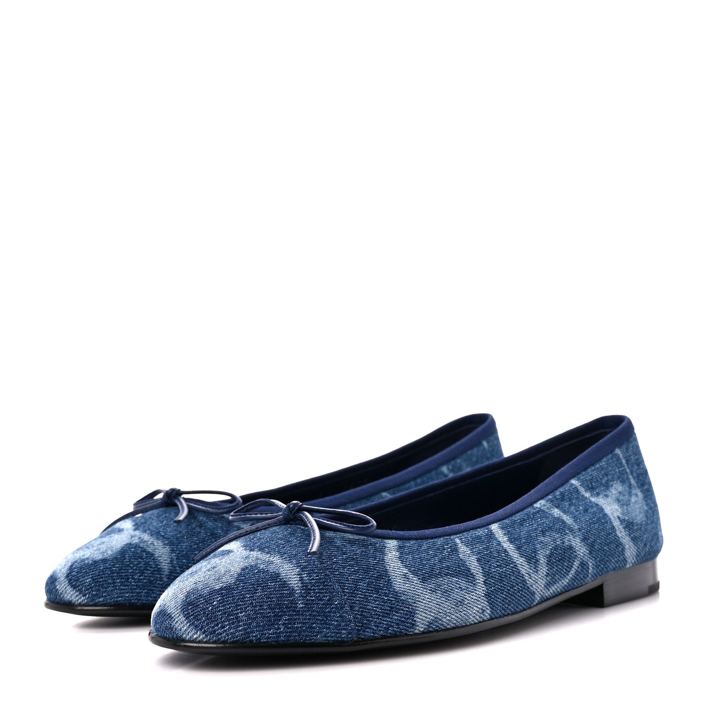 Denim Printed CC Cap Toe Ballerina Flats 38.5 Blue White